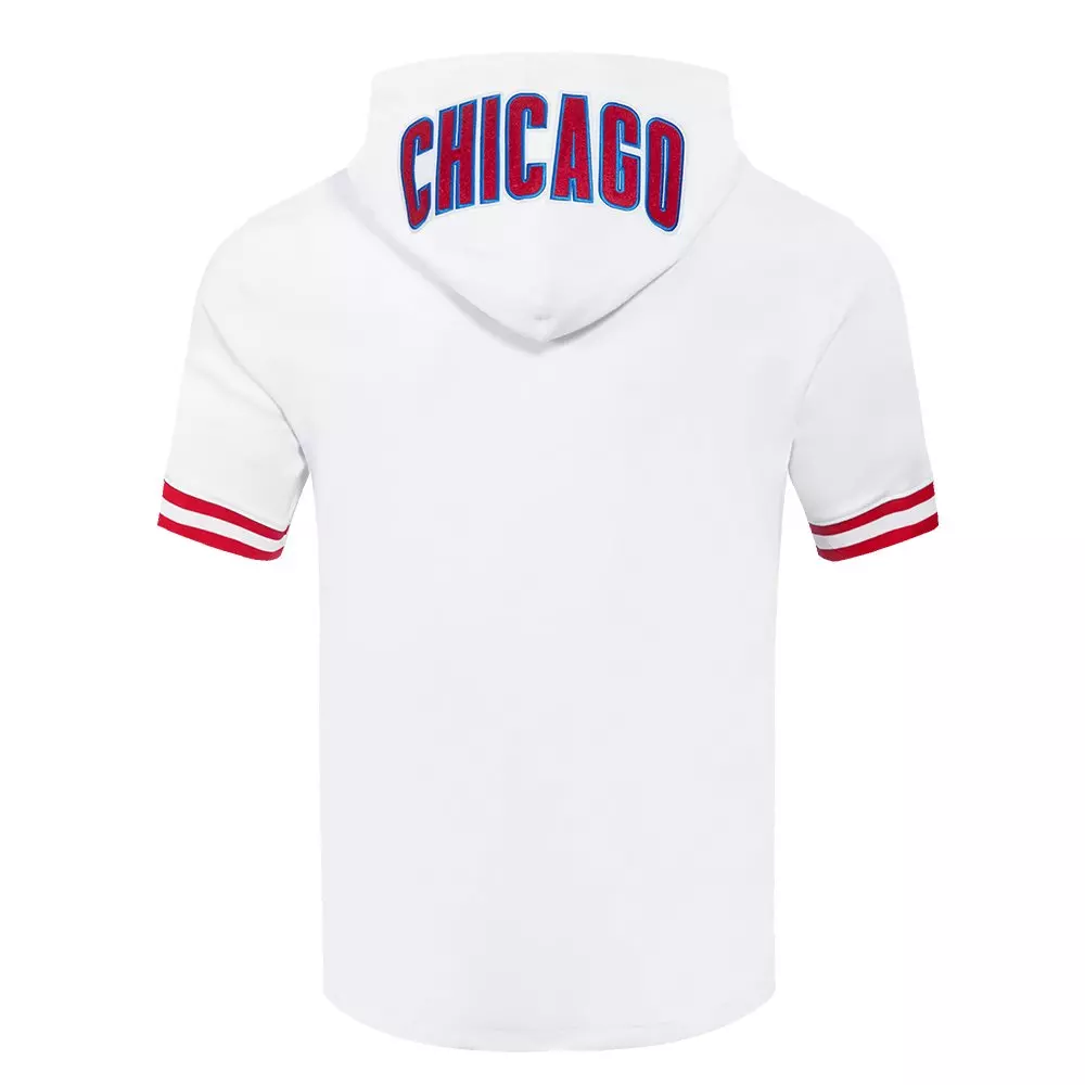 Pro Standard Men's MLB Chicago Cubs Classic Chenille Short Sleeve Pullover Hoodie - WHITE/RED