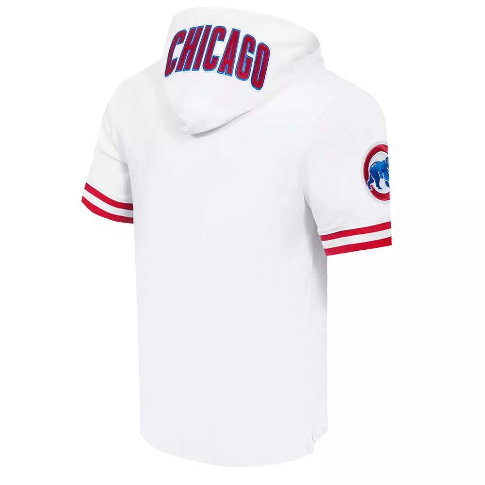 Pro Standard Men's MLB Chicago Cubs Classic Chenille Short Sleeve Pullover Hoodie - WHITE/RED