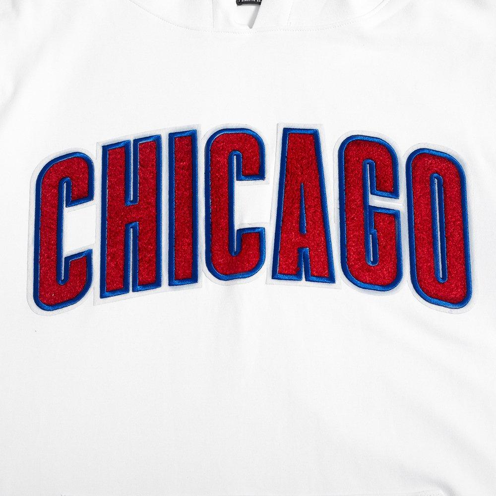 Pro Standard Men's MLB Chicago Cubs Classic Chenille Short Sleeve Pullover Hoodie - WHITE/RED Thumbnail View 6