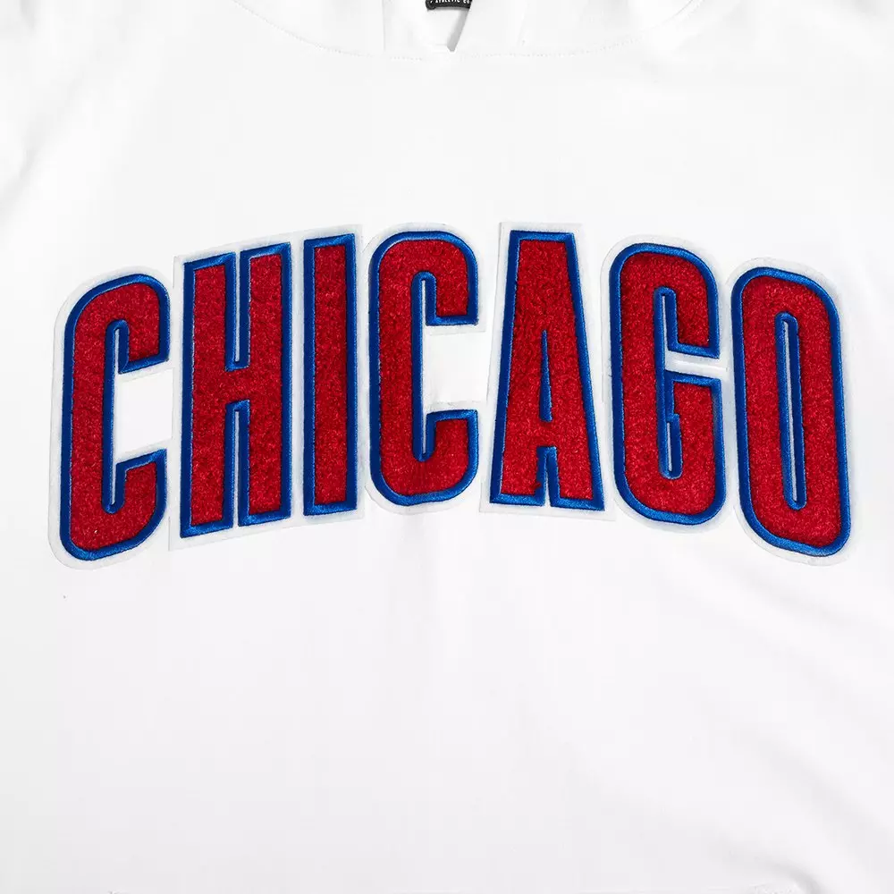 Pro Standard Men's MLB Chicago Cubs Classic Chenille Short Sleeve Pullover Hoodie - WHITE/RED