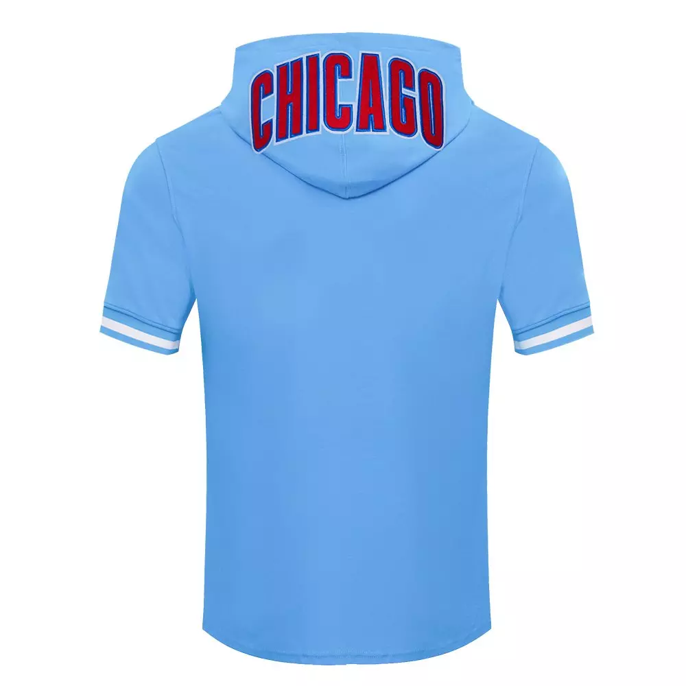 Pro Standard Men's MLB Chicago Cubs Classic Chenille Short Sleeve Pullover Hoodie - BLUE