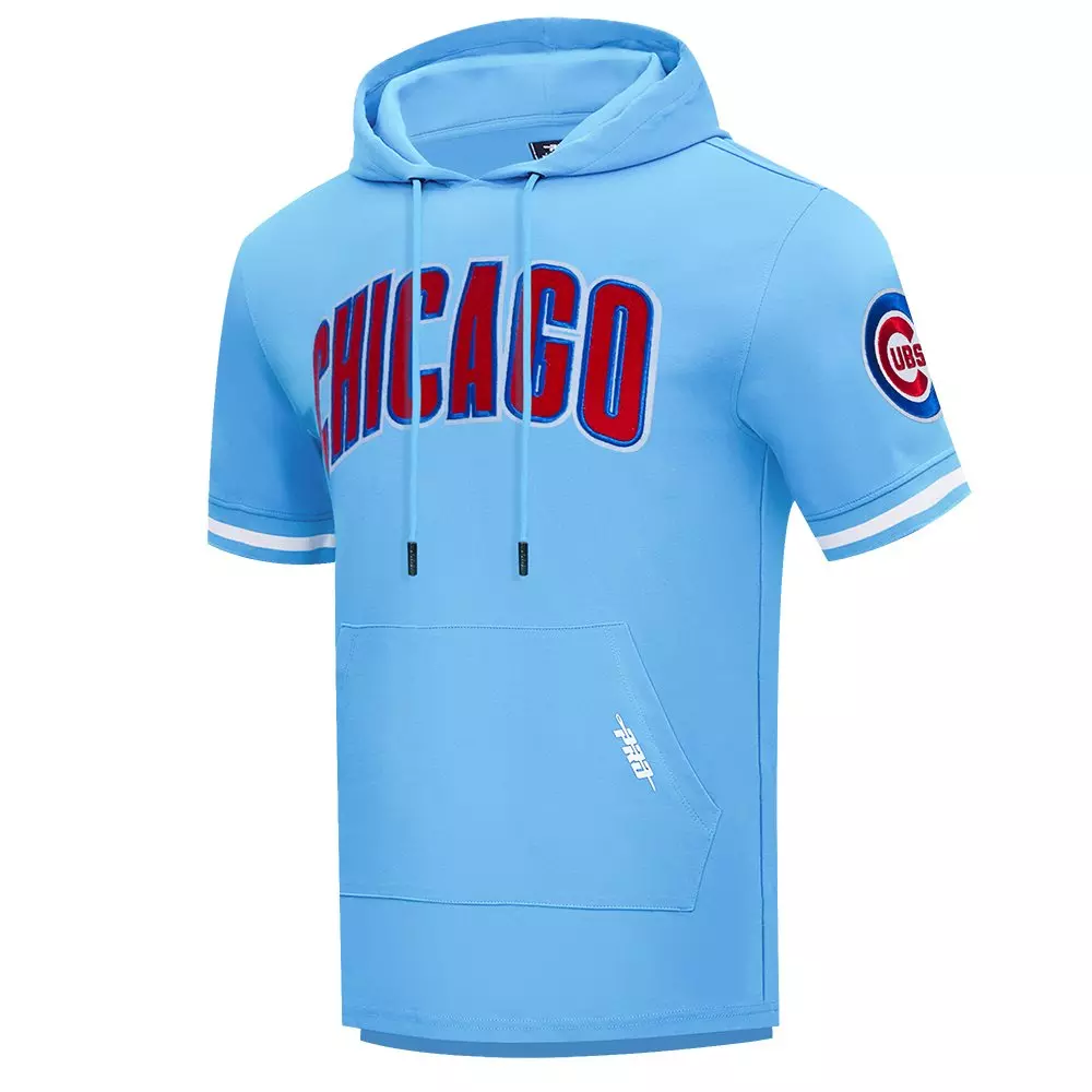 Pro Standard Men's MLB Chicago Cubs Classic Chenille Short Sleeve Pullover Hoodie - BLUE