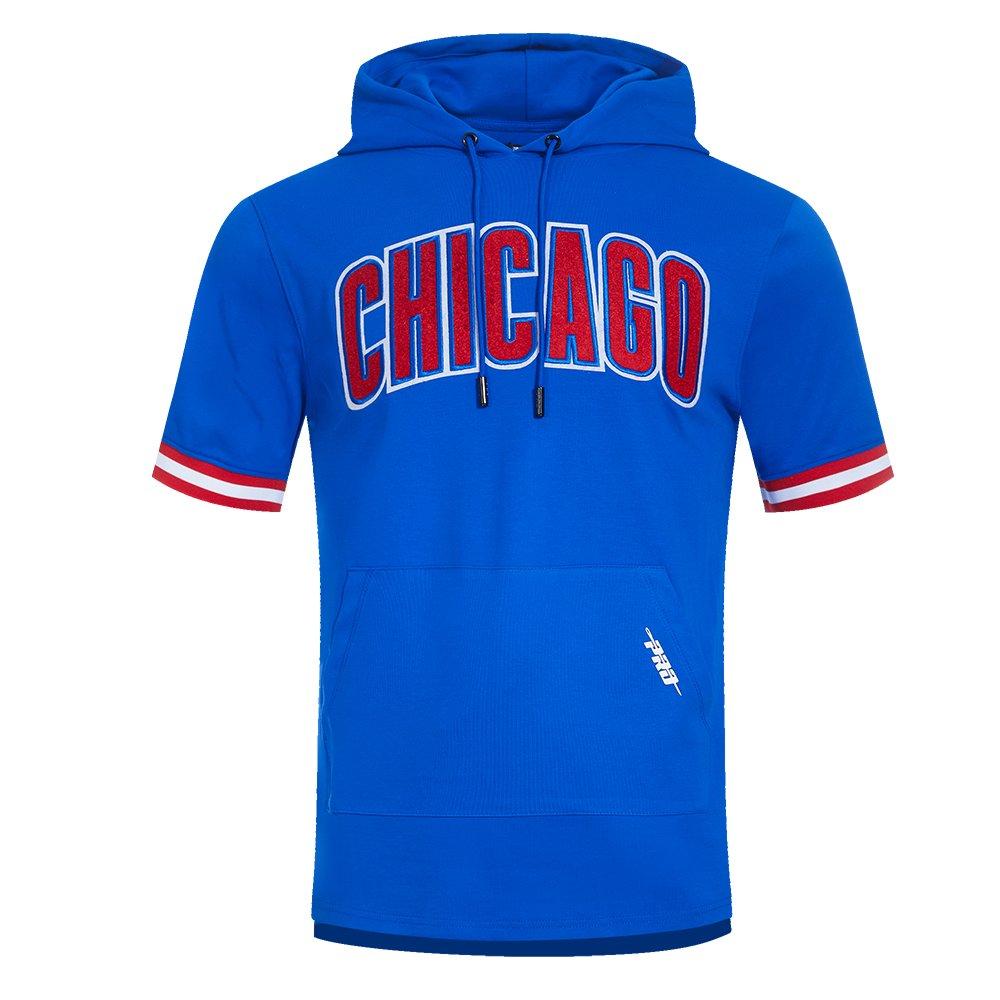 Pro Standard Men's MLB Chicago Cubs Classic Chenille Short Sleeve Pullover Hoodie - ROYAL/RED Thumbnail View 1