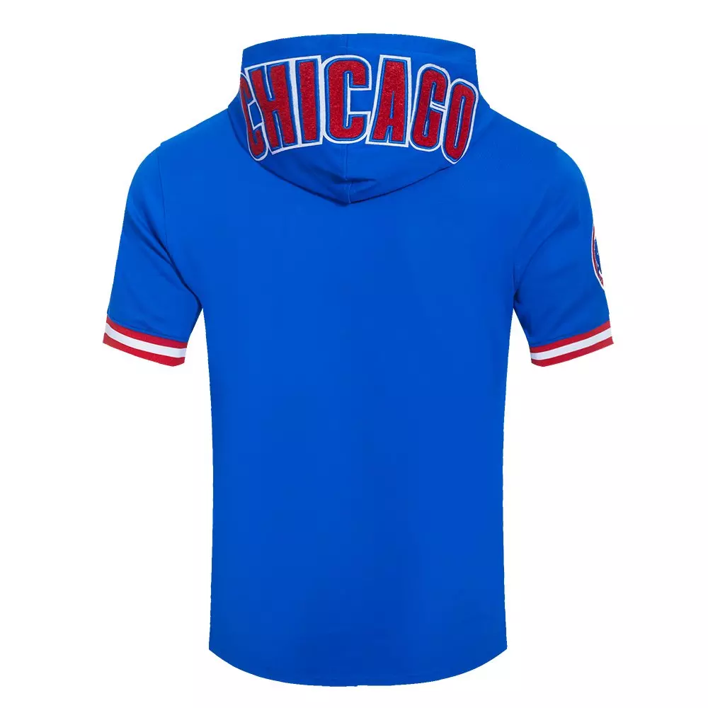 Pro Standard Men's MLB Chicago Cubs Classic Chenille Short Sleeve Pullover Hoodie - ROYAL/RED