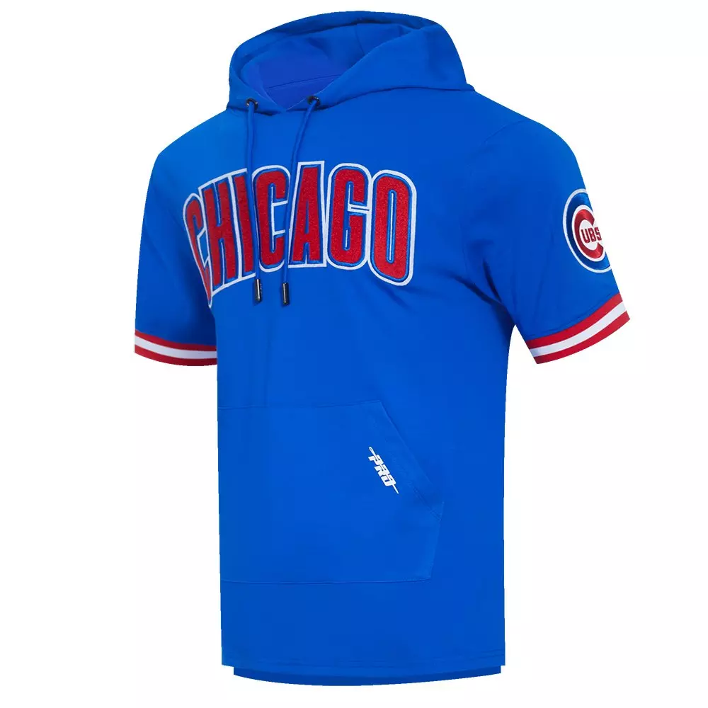 Pro Standard Men's MLB Chicago Cubs Classic Chenille Short Sleeve Pullover Hoodie - ROYAL/RED