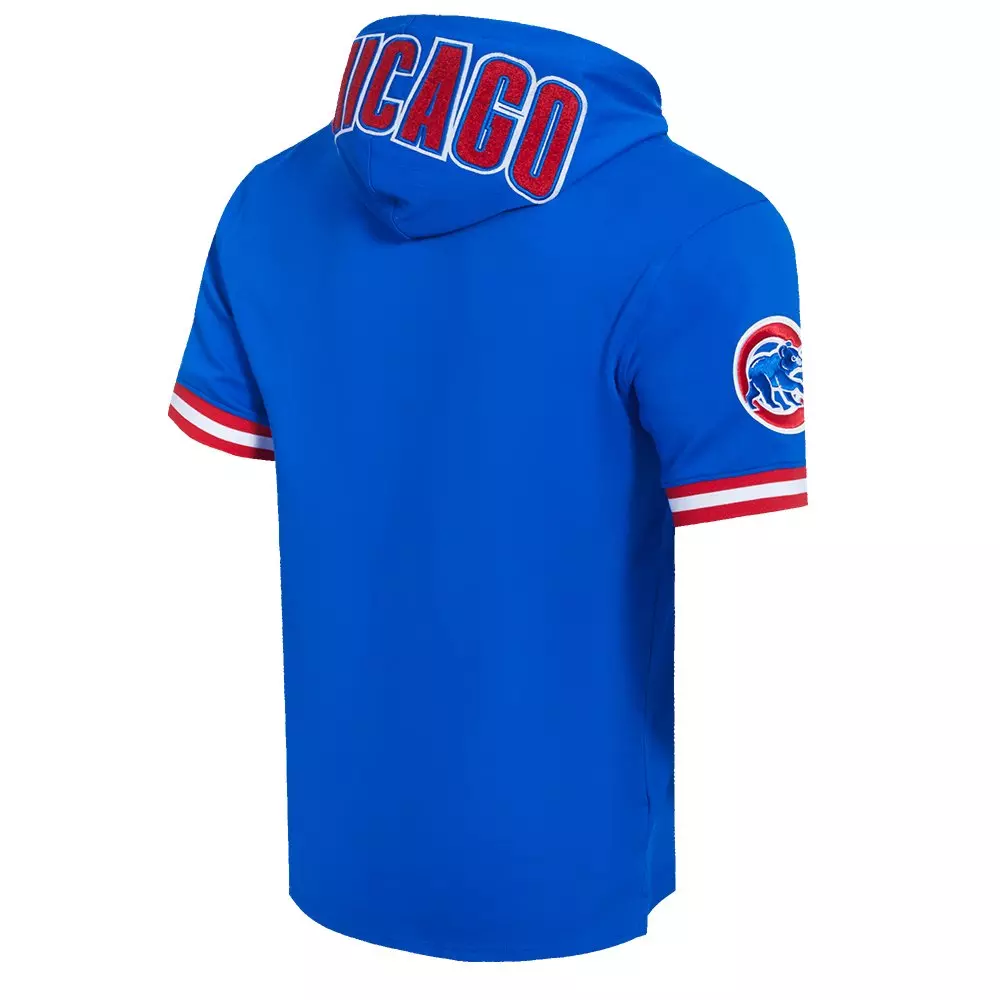 Pro Standard Men's MLB Chicago Cubs Classic Chenille Short Sleeve Pullover Hoodie - ROYAL/RED