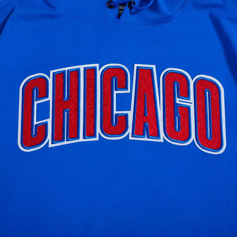 Pro Standard Men's MLB Chicago Cubs Classic Chenille Short Sleeve Pullover Hoodie - ROYAL/RED