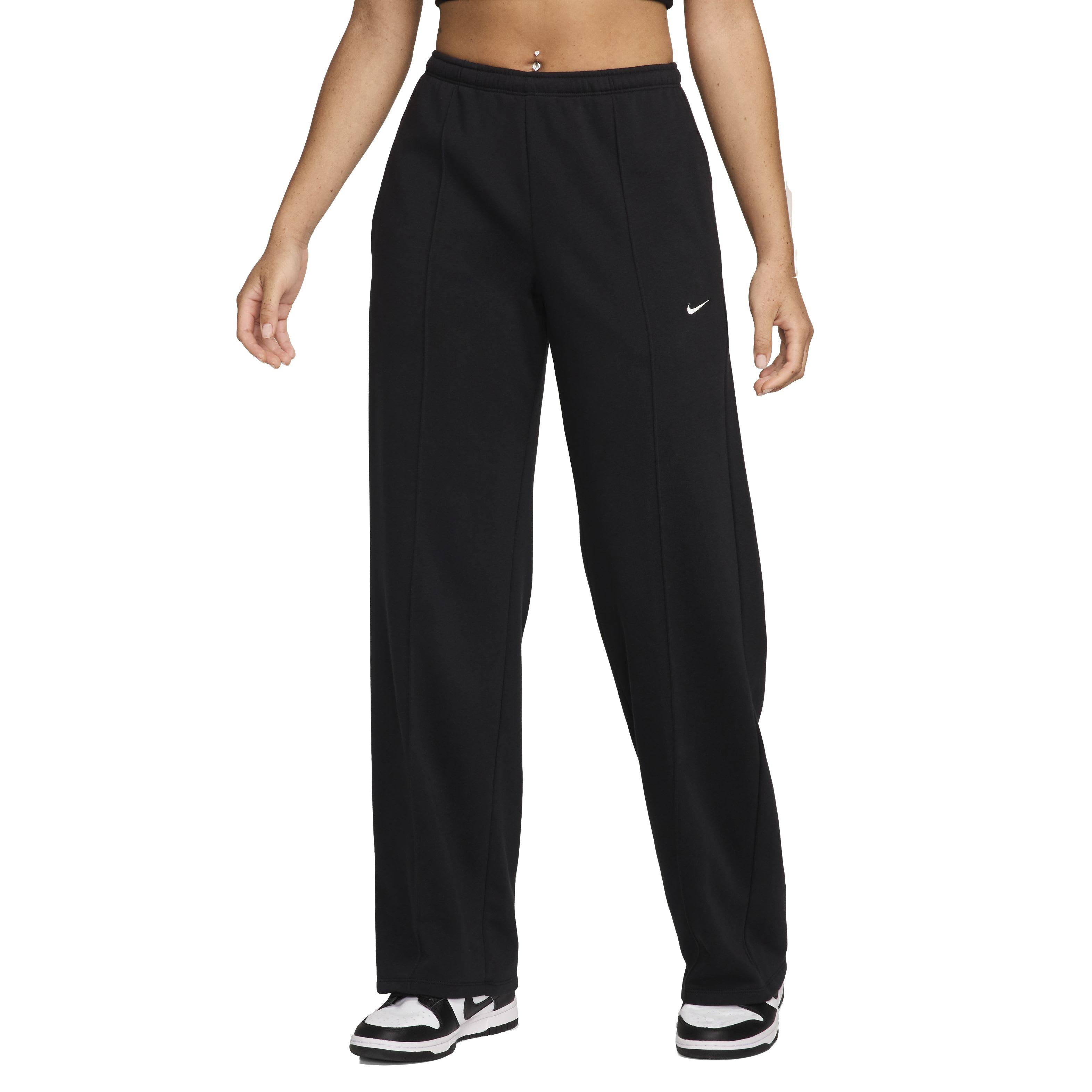 Nike Women's Sportswear Chill Terry Mid-Rise French Terry Open-Hem Sweatpants - BLACK Thumbnail View 1