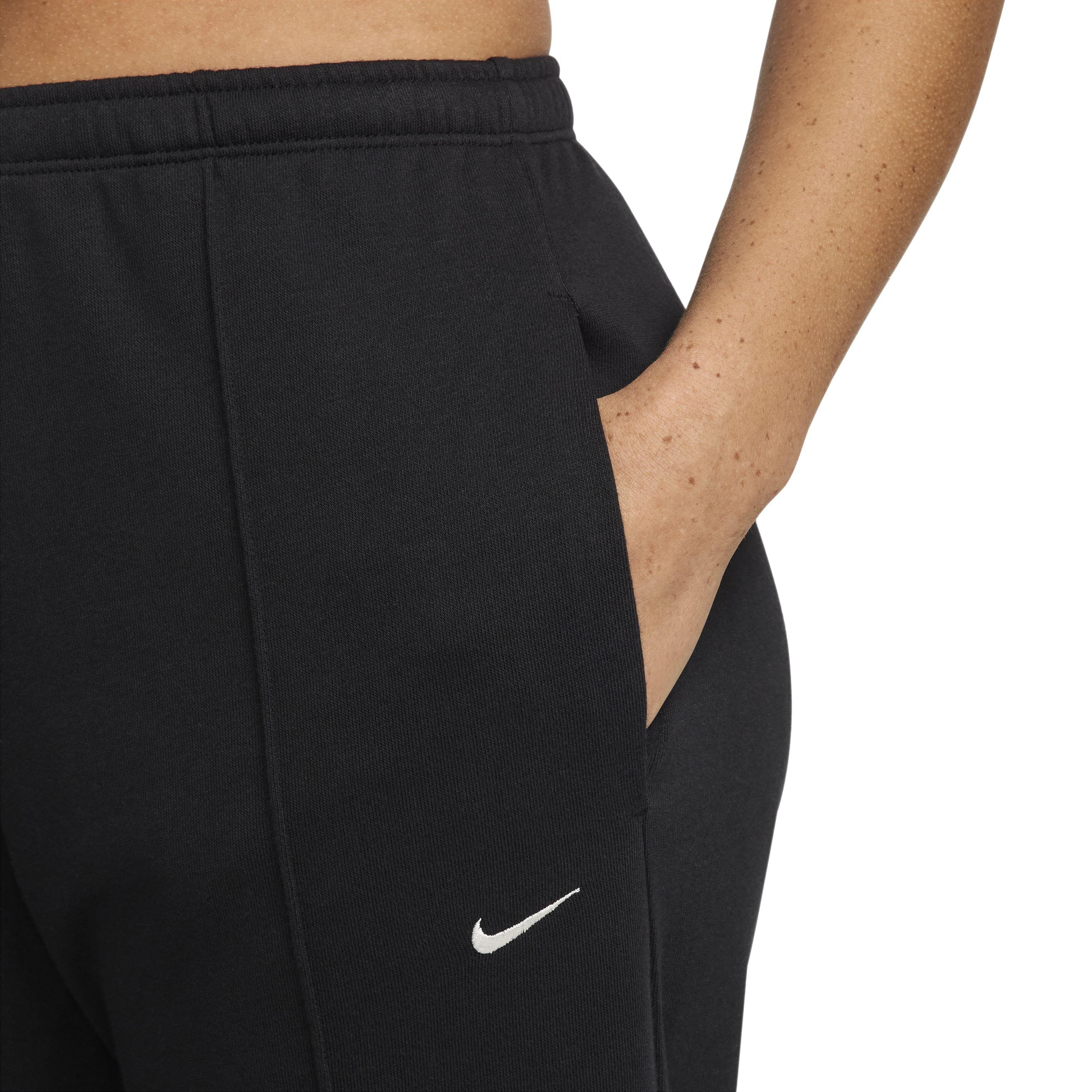Nike Women's Sportswear Chill Terry Mid-Rise French Terry Open-Hem Sweatpants - BLACK Thumbnail View 4