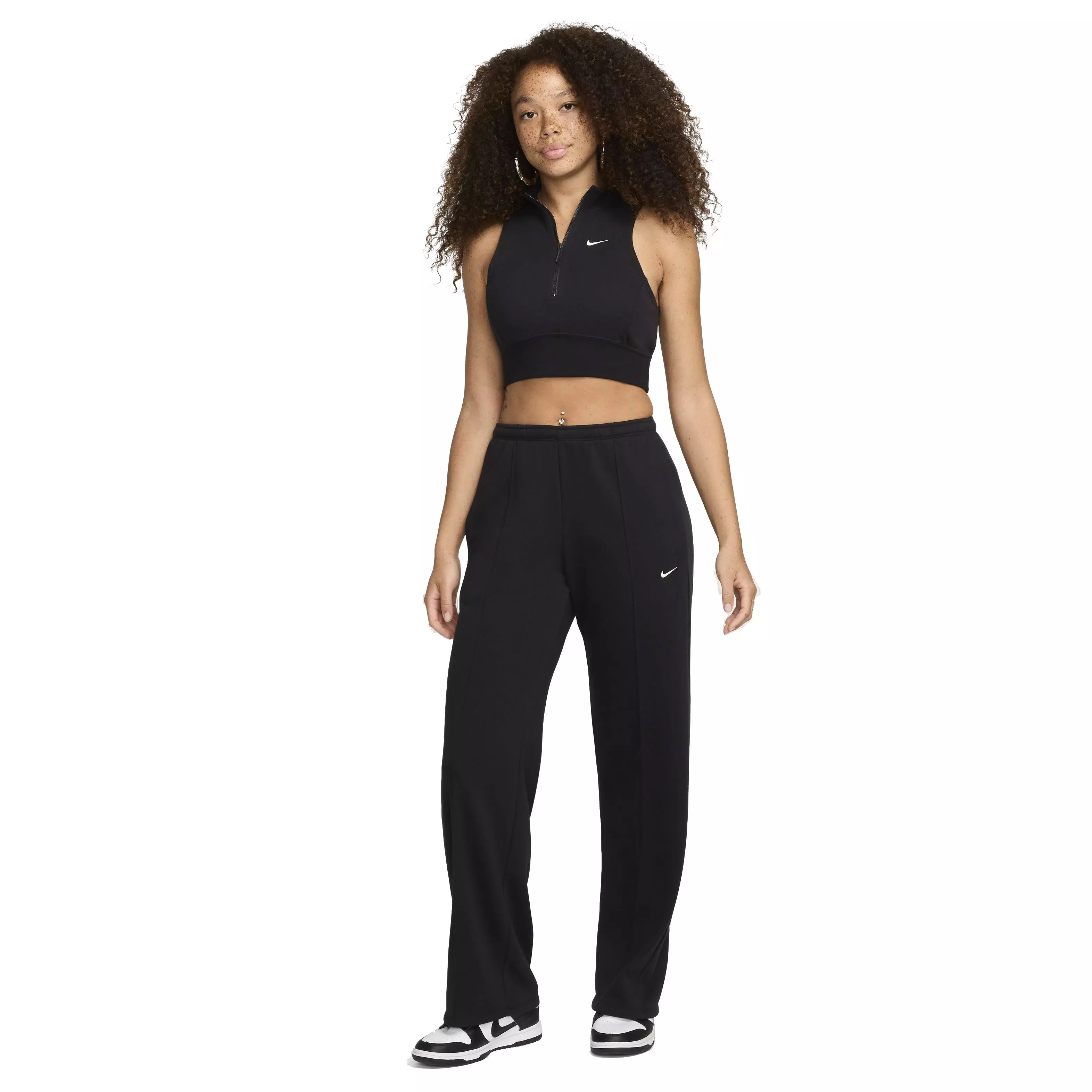 Nike Women's Sportswear Chill Terry Mid-Rise French Terry Open-Hem Sweatpants - BLACK