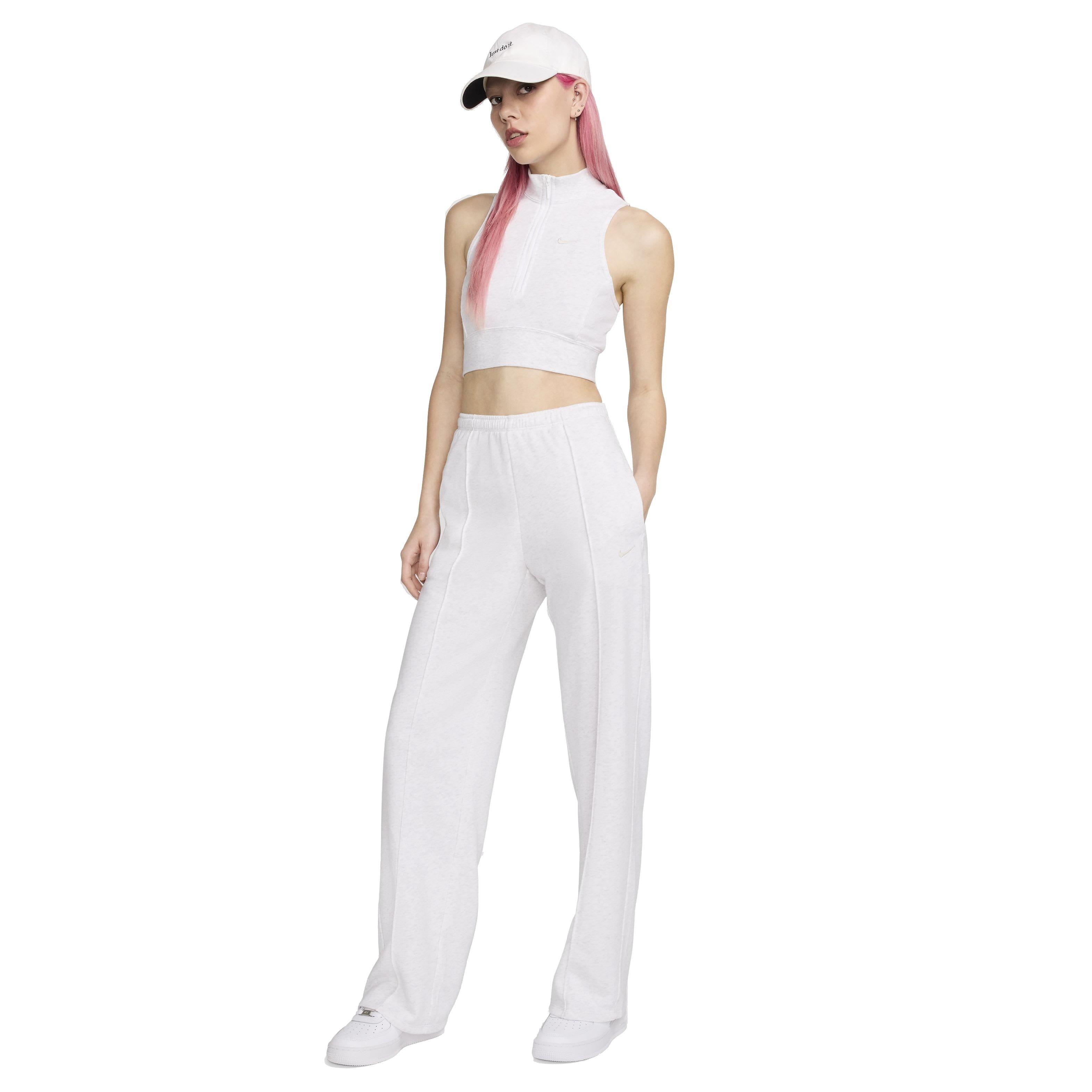 Nike Women's Sportswear Chill Terry Mid-Rise French Terry Open-Hem Sweatpants - WHITE Thumbnail View 5