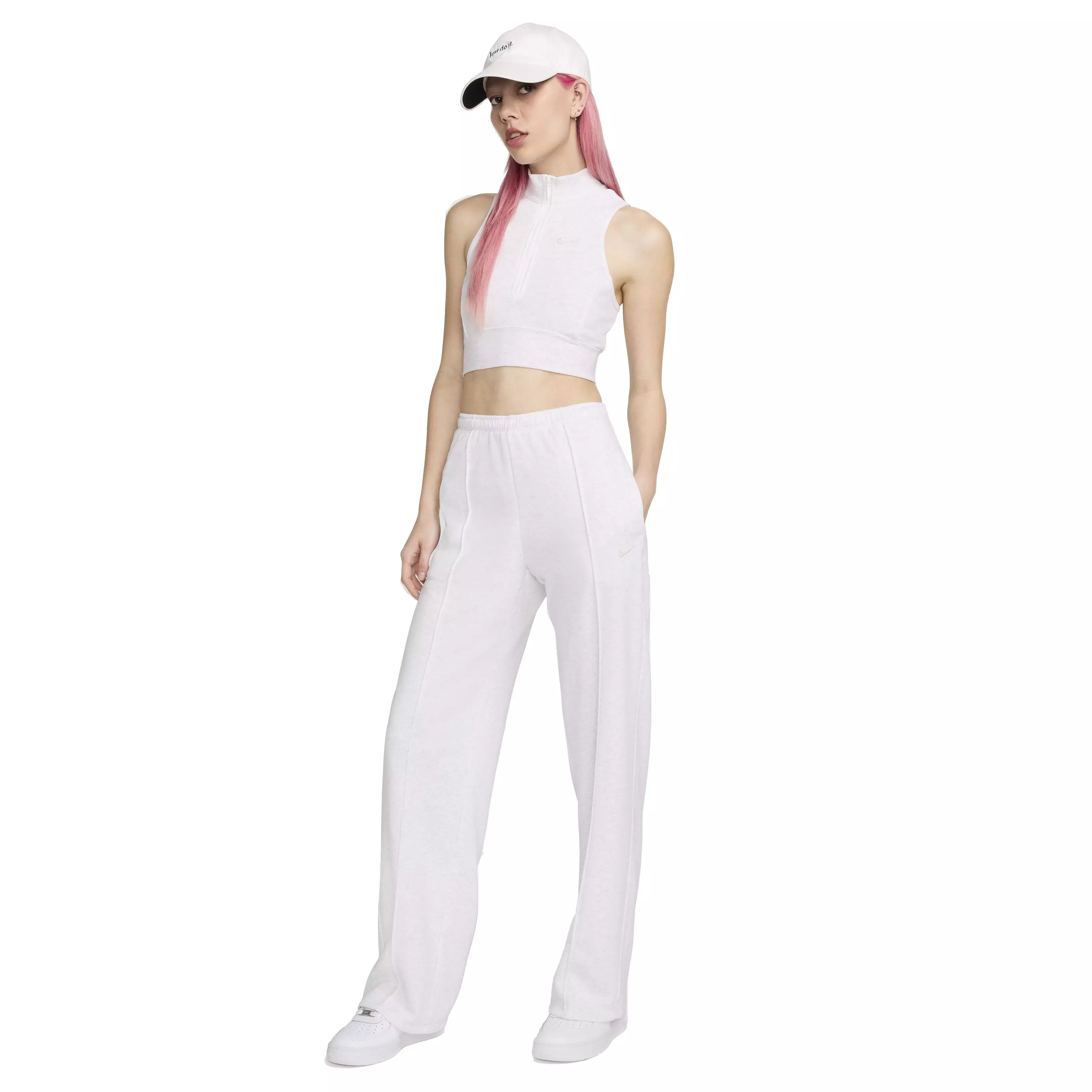 Nike Women's Sportswear Chill Terry Mid-Rise French Terry Open-Hem Sweatpants - WHITE