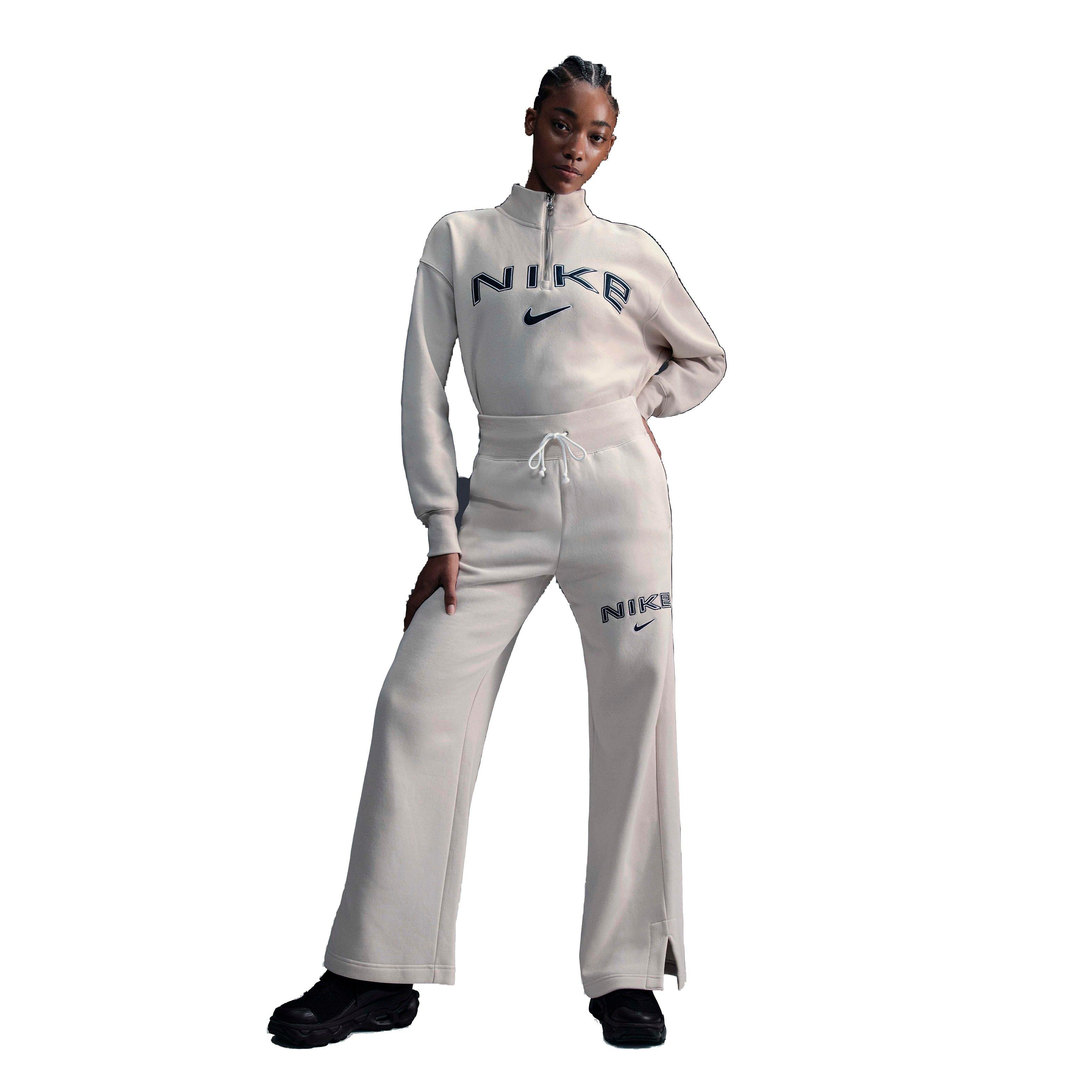 Nike Women's Sportswear Phoenix Fleece High-Rise Wide-Leg Logo Pants - LT BROWN Thumbnail View 4