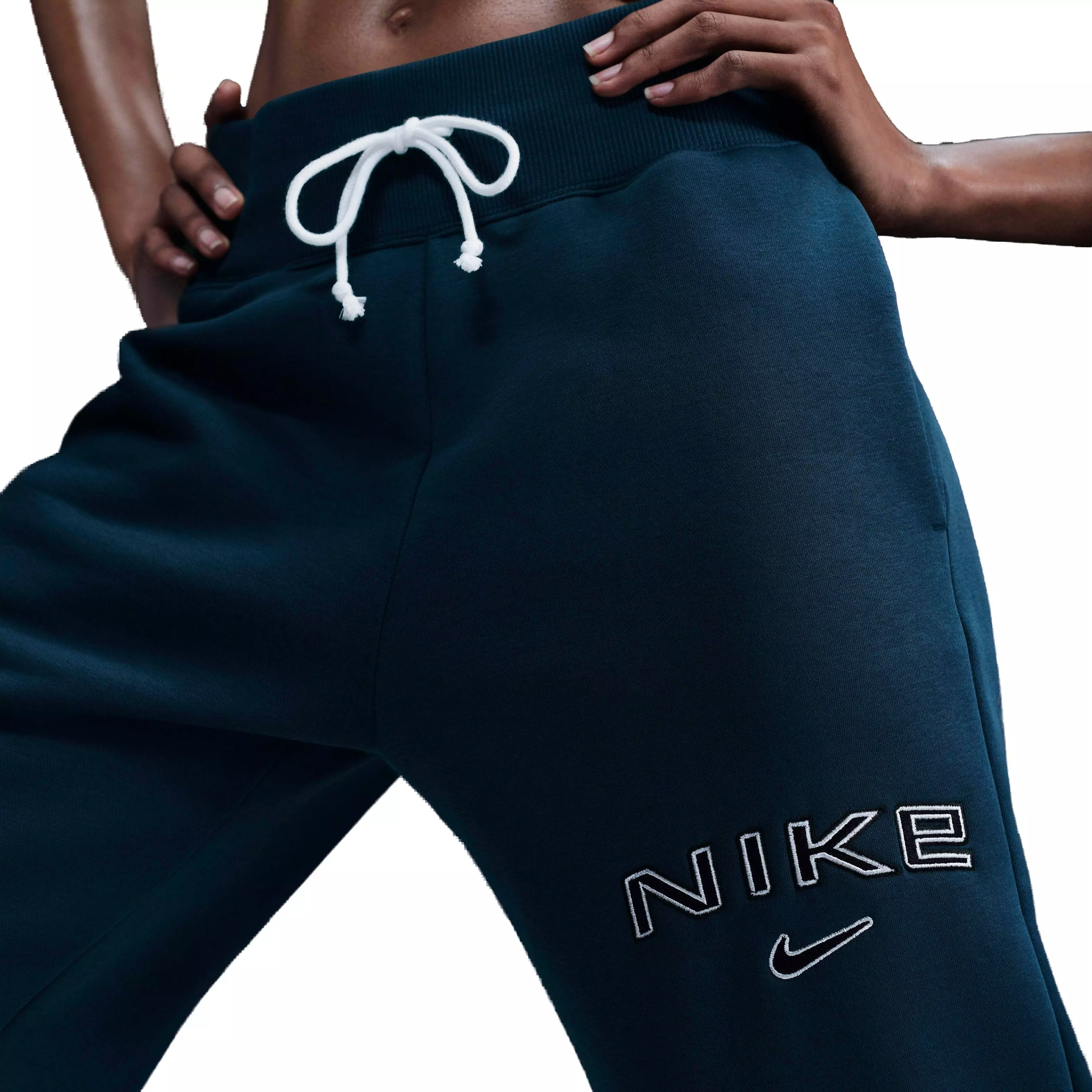 Nike Women's Sportswear Phoenix Fleece High-Rise Wide-Leg Logo Pants - NAVY