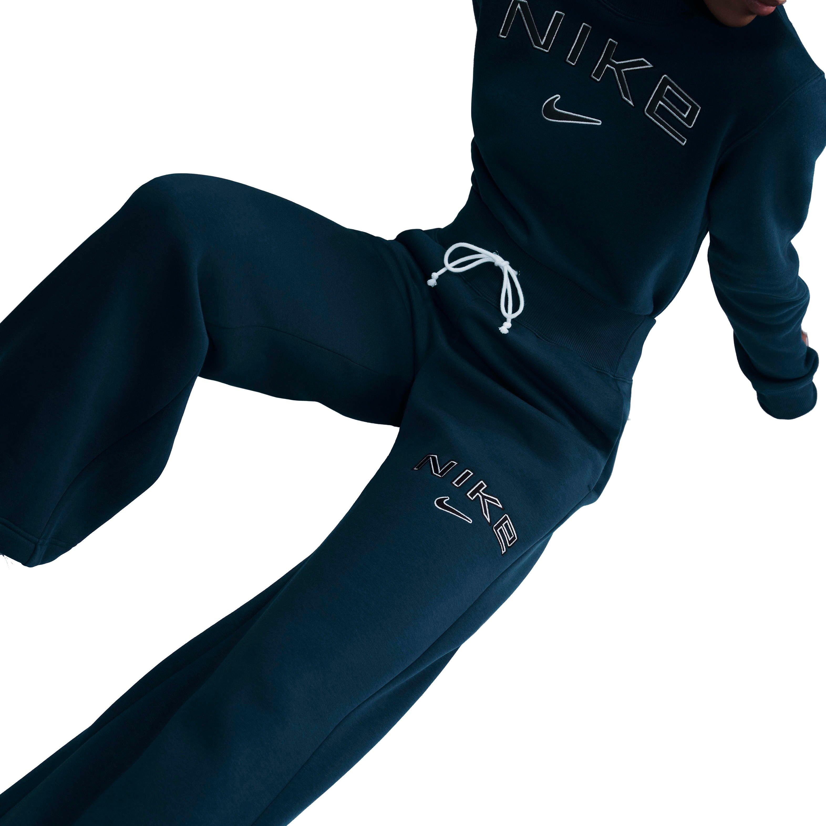 Nike Women's Sportswear Phoenix Fleece High-Rise Wide-Leg Logo Pants - NAVY Thumbnail View 4