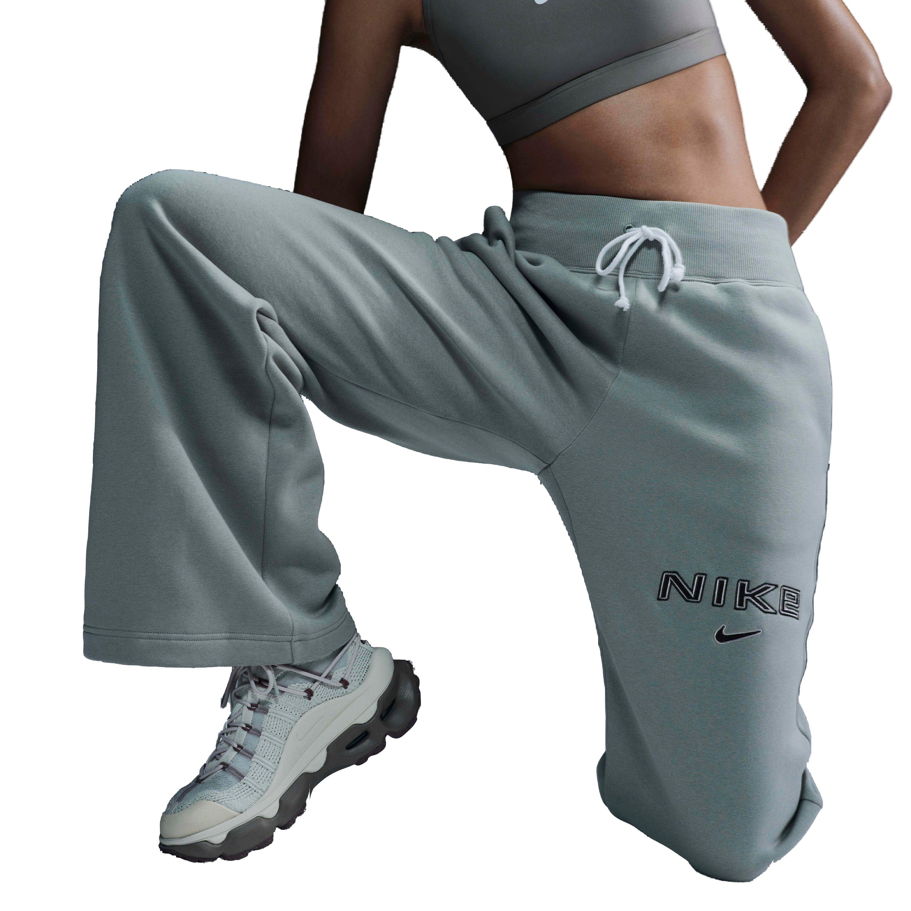 Nike Women's Sportswear Phoenix Fleece High-Rise Wide-Leg Logo Pants - LT ARMY GREEN Thumbnail View 3