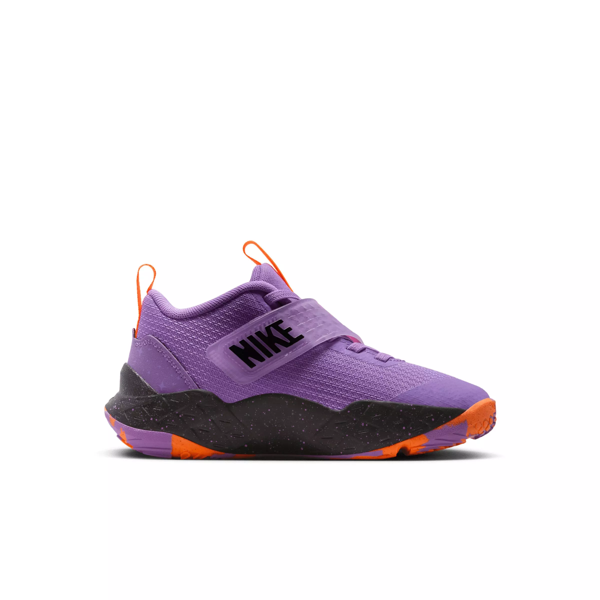 Nike Team hustle D 12 "Bright Violet/Total Orange/Cool Grey/Black" Preschool Girls' Basketball Shoe - VIOLET/ORANGE/GREY/BLACK