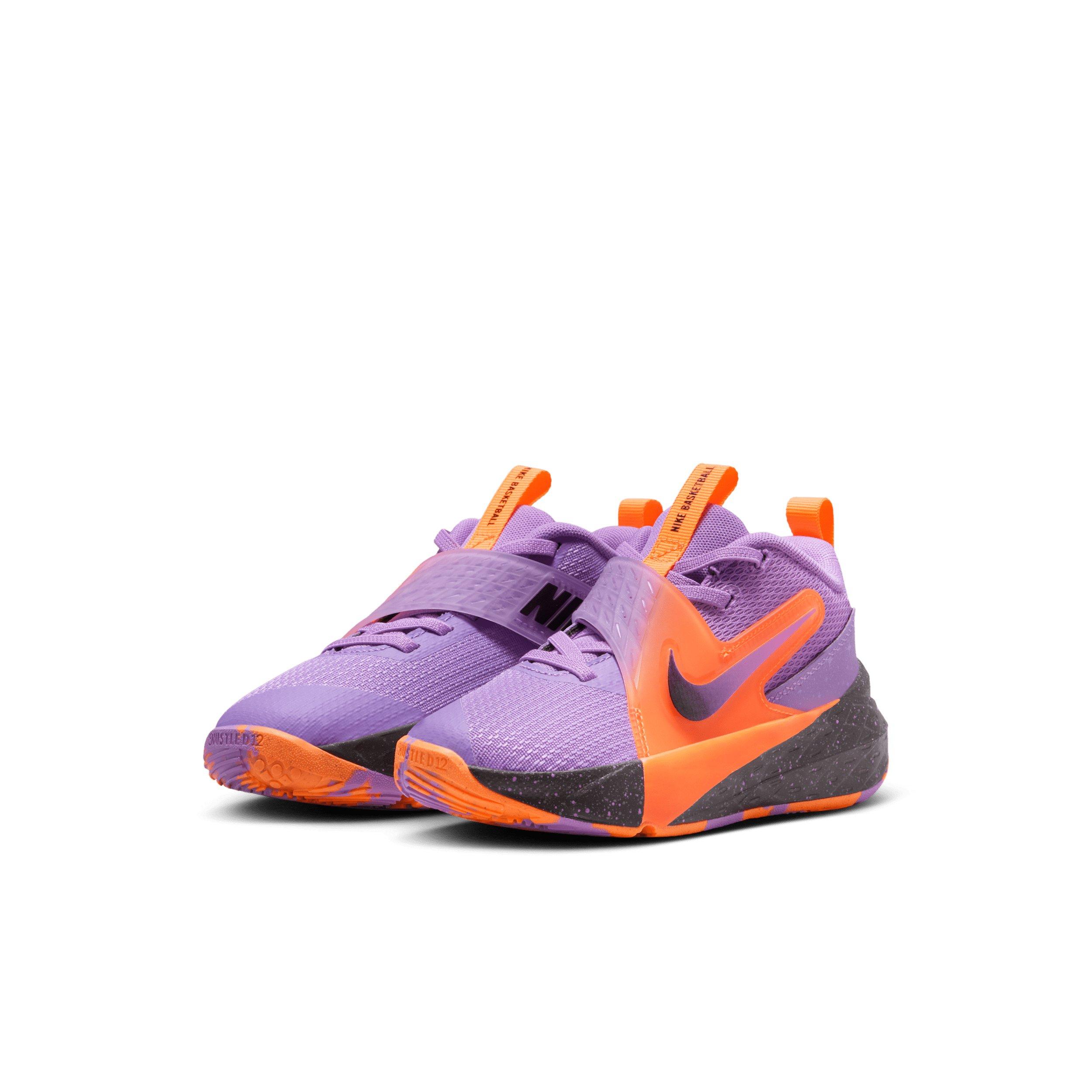 Nike Team hustle D 12 "Bright Violet/Total Orange/Cool Grey/Black" Preschool Girls' Basketball Shoe - VIOLET/ORANGE/GREY/BLACK