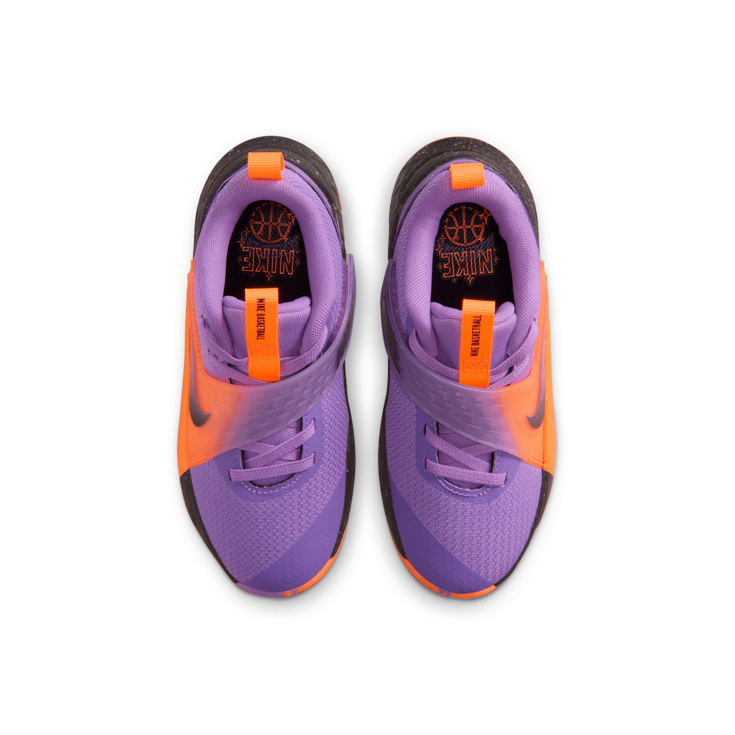 Nike Team hustle D 12 "Bright Violet/Total Orange/Cool Grey/Black" Preschool Girls' Basketball Shoe - VIOLET/ORANGE/GREY/BLACK