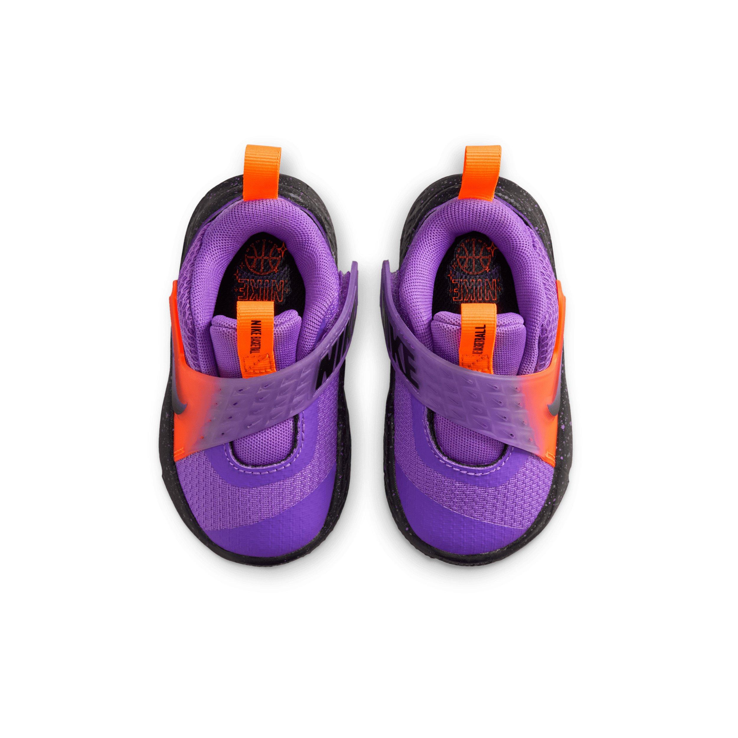 Nike Team Hustle D 12 "Bright Violet/Total Orange/Cool Grey/Black" Infant Girls' Basketball Shoe - VIOLET/ORANGE/GREY/BLACK