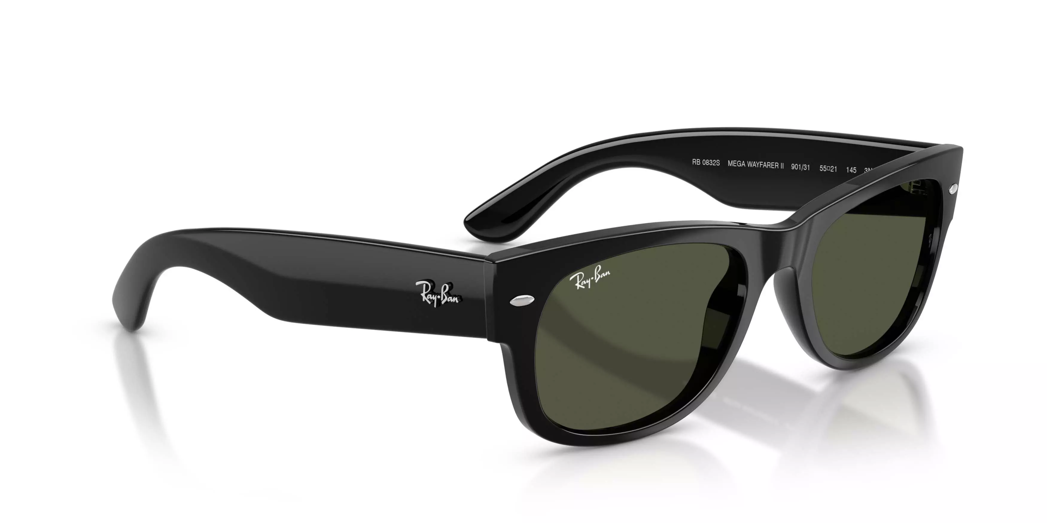 Ray-Ban Mega Wayfarer II Green Sunglasses &ndash; Polished Black - BLACK/GREEN