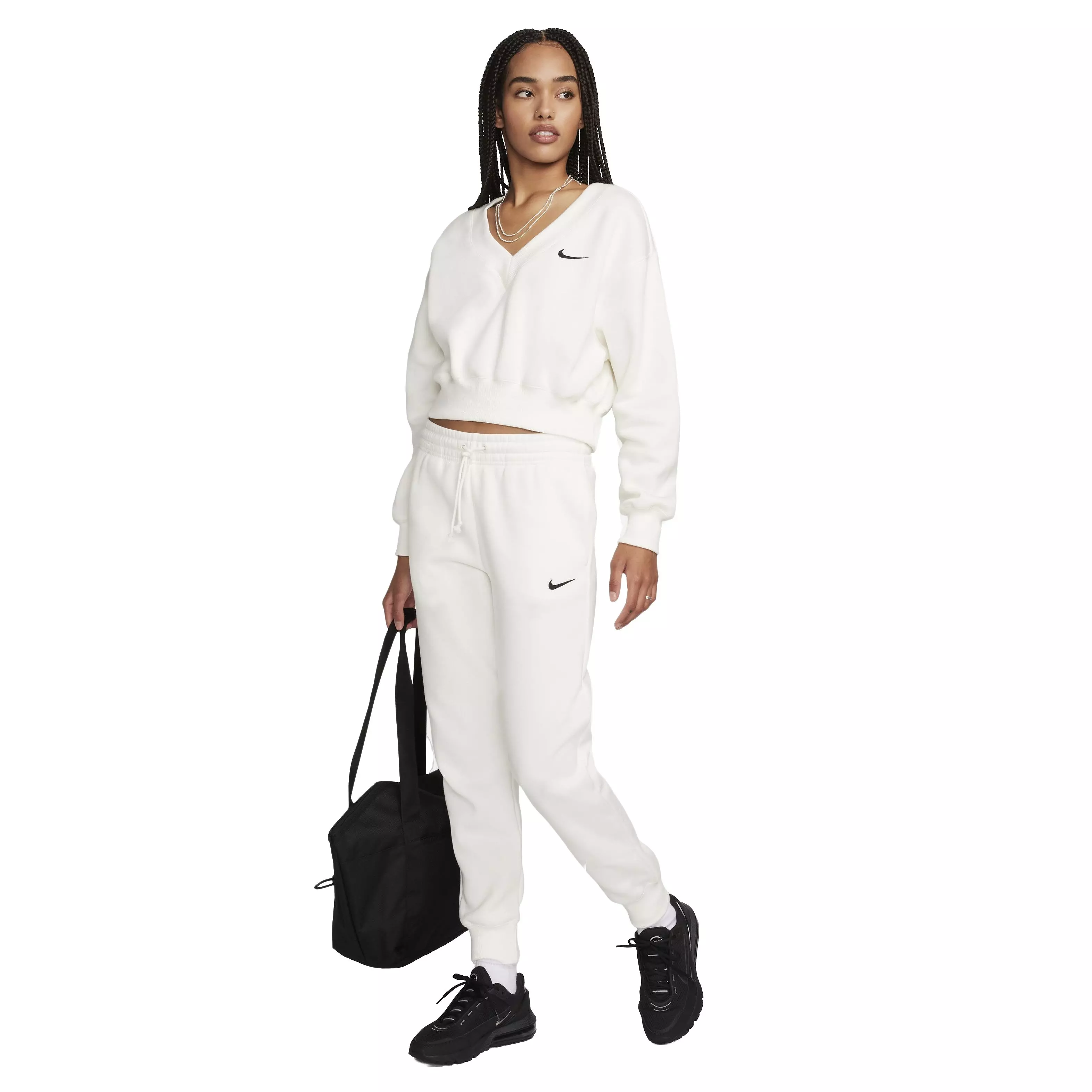 Nike Women's Sportswear Phoenix Fleece Mid-Rise Sweatpants - WHITE