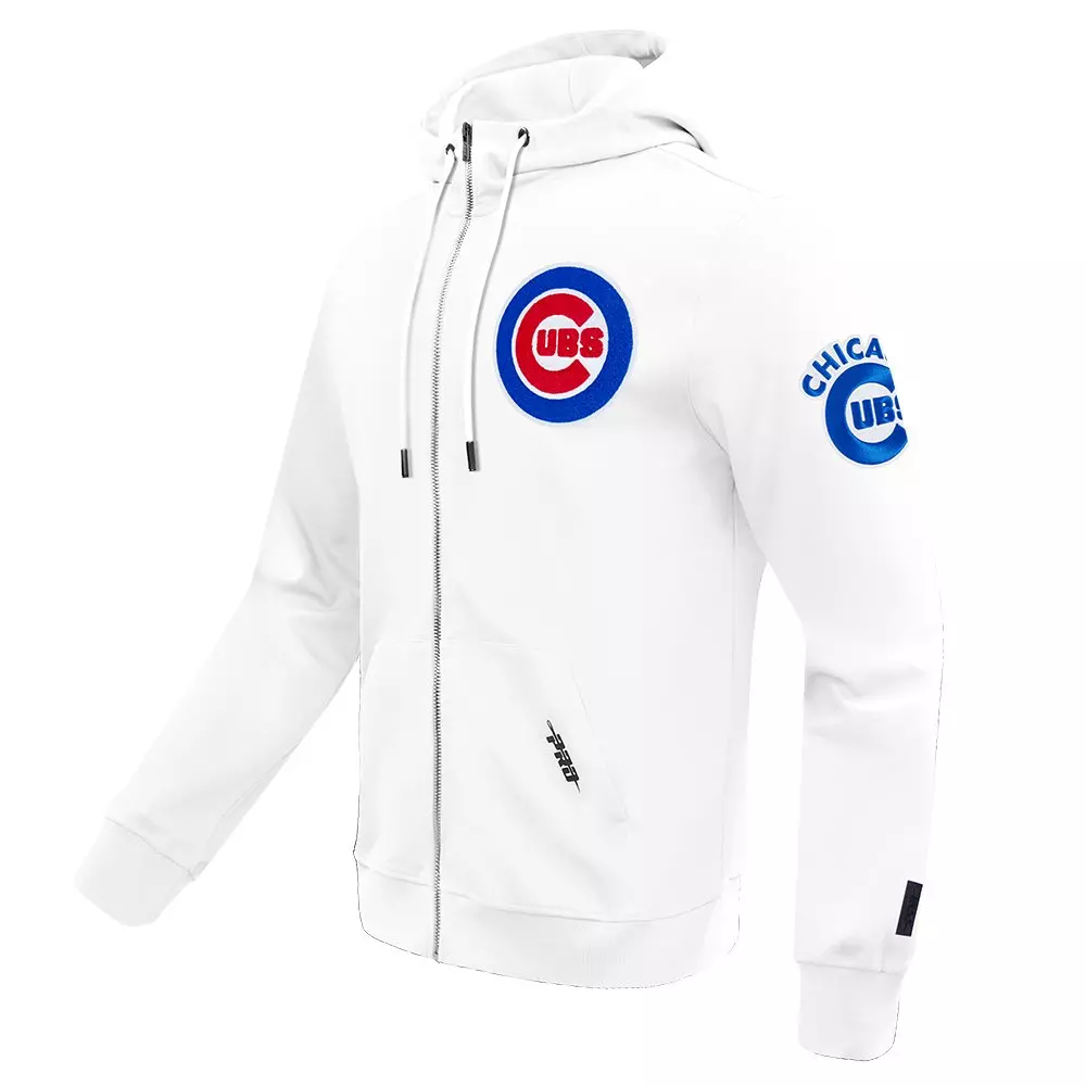Pro Standard Men's MLB Chicago Cubs Classic Chenille Full Zip Hooded Jacket - WHITE