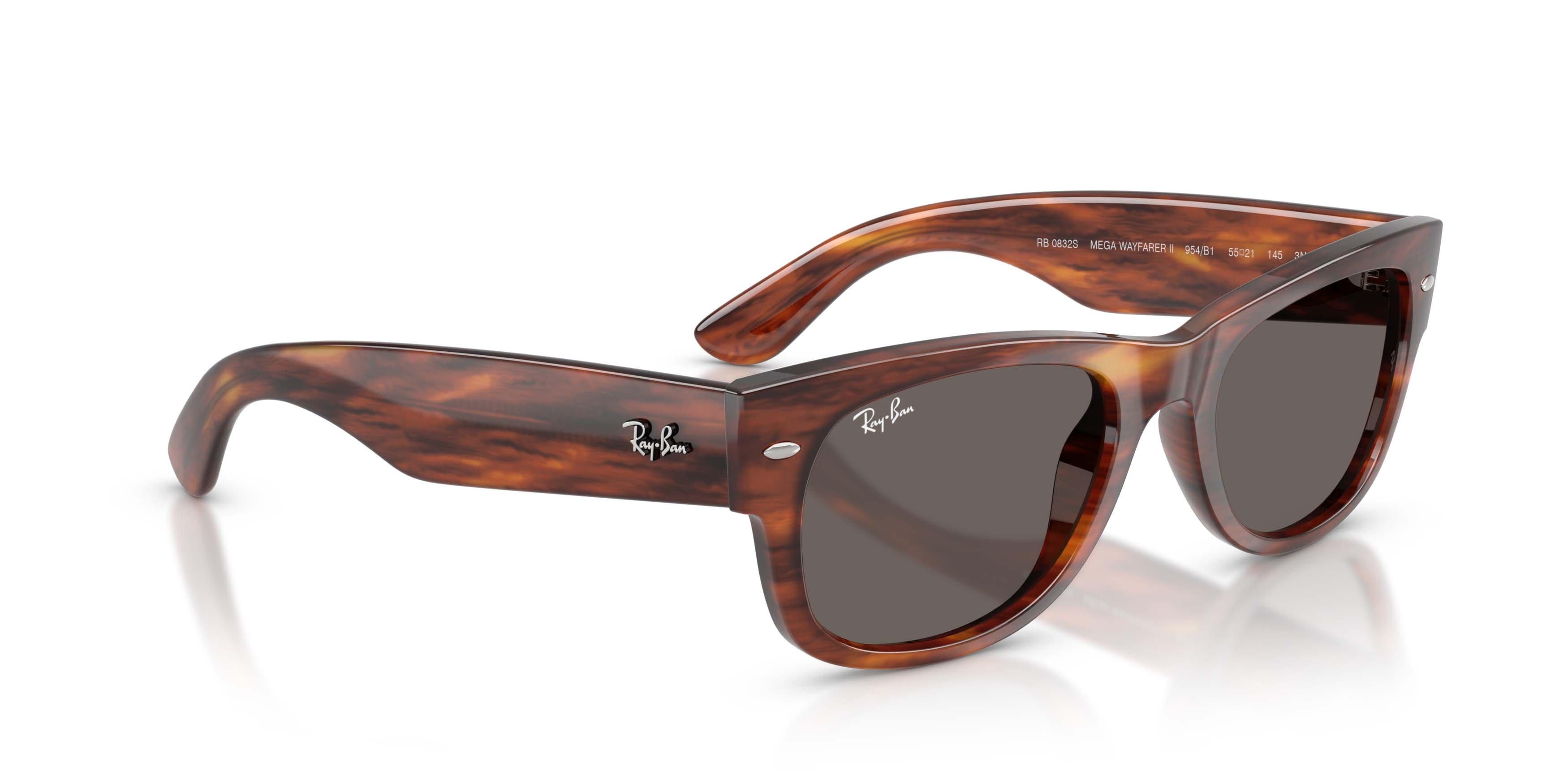 Ray-Ban Mega Wayfarer II Dark Grey Sunglasses &ndash; Polished Striped Havana - BROWN/GREY Thumbnail View 3