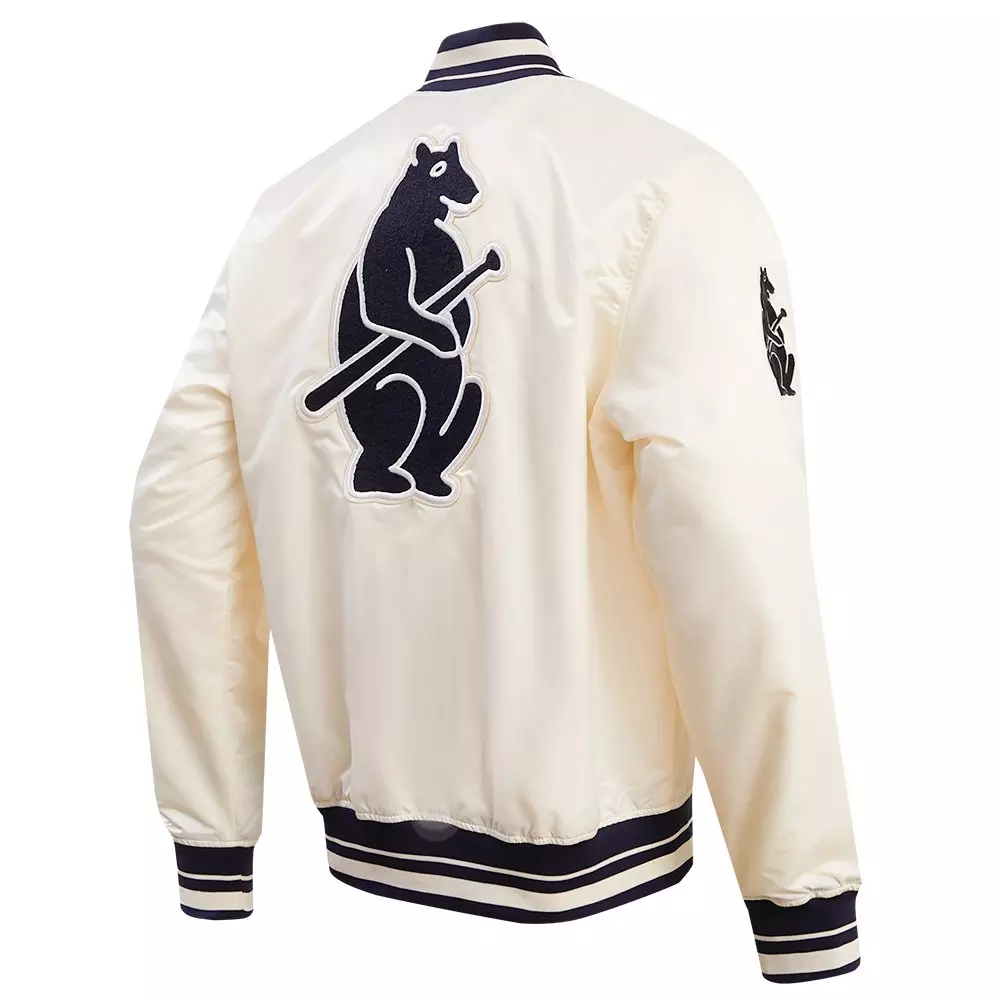 Pro Standard Men's MLB Chicago Cubs Retro Classic Rib Satin Jacket - Eggshell - EGGSHELL