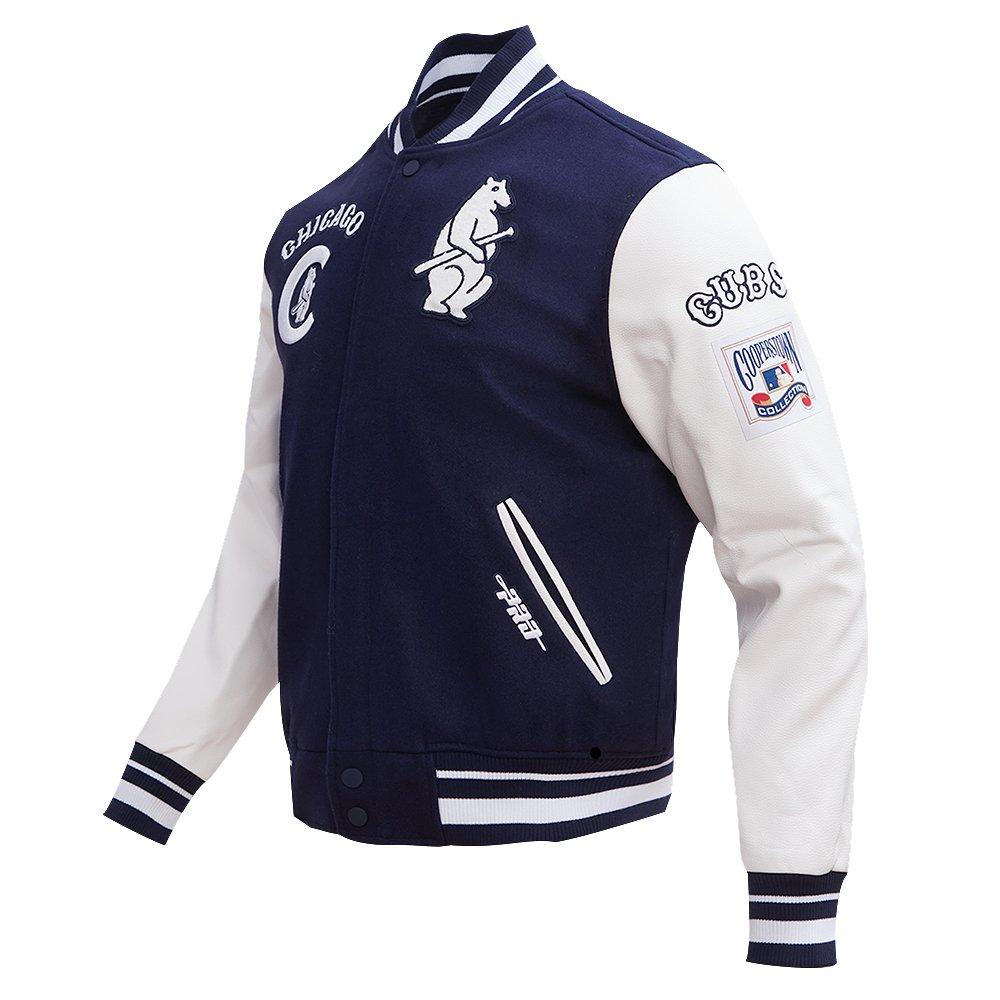 Pro Standard Men's MLB Chicago Cubs Retro Classic Rip Wool Varsity Jacket - Navy/White - NAVY/WHITE Thumbnail View 3