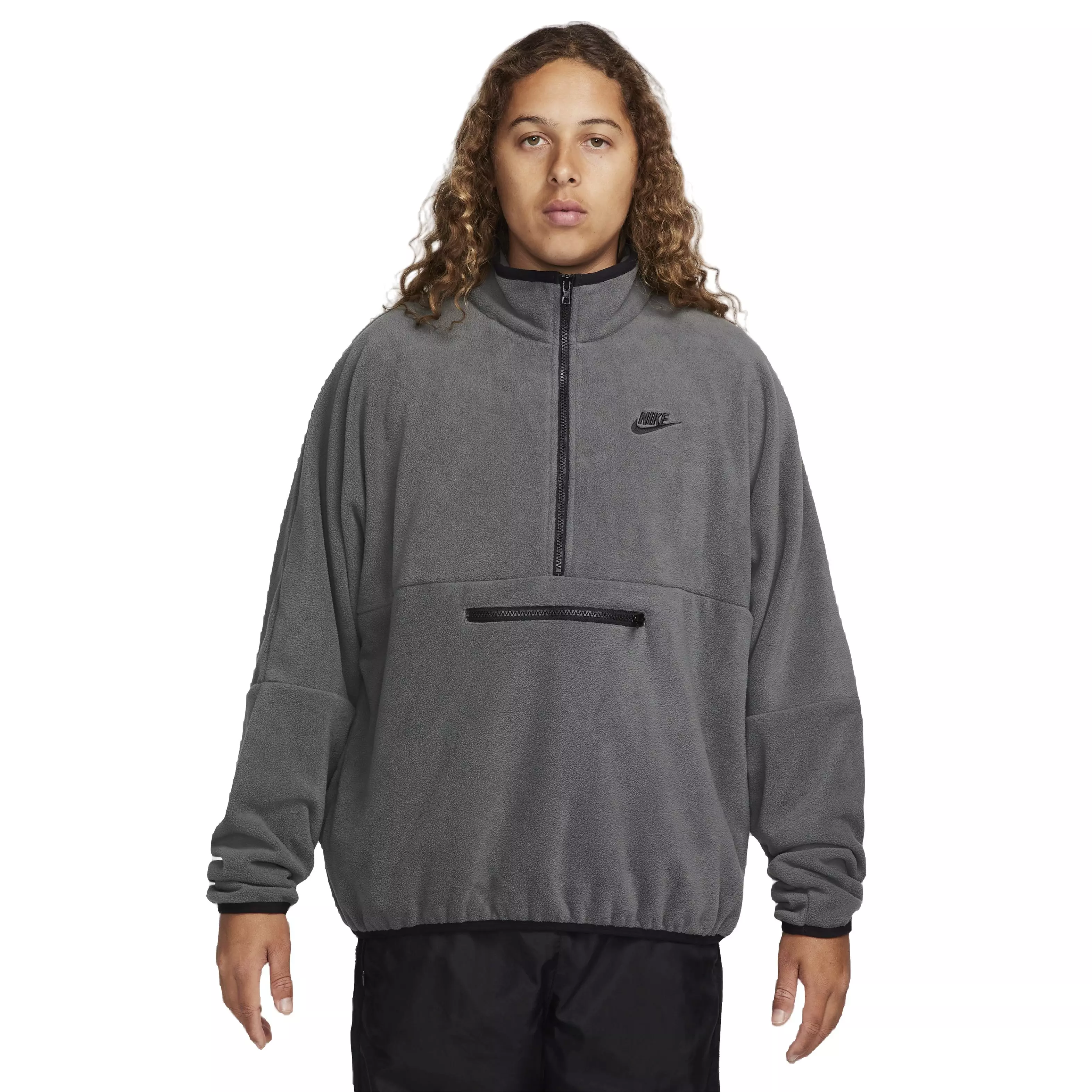 Nike Men's Club Fleece+ PLR 1/2 Zip Top - GREY