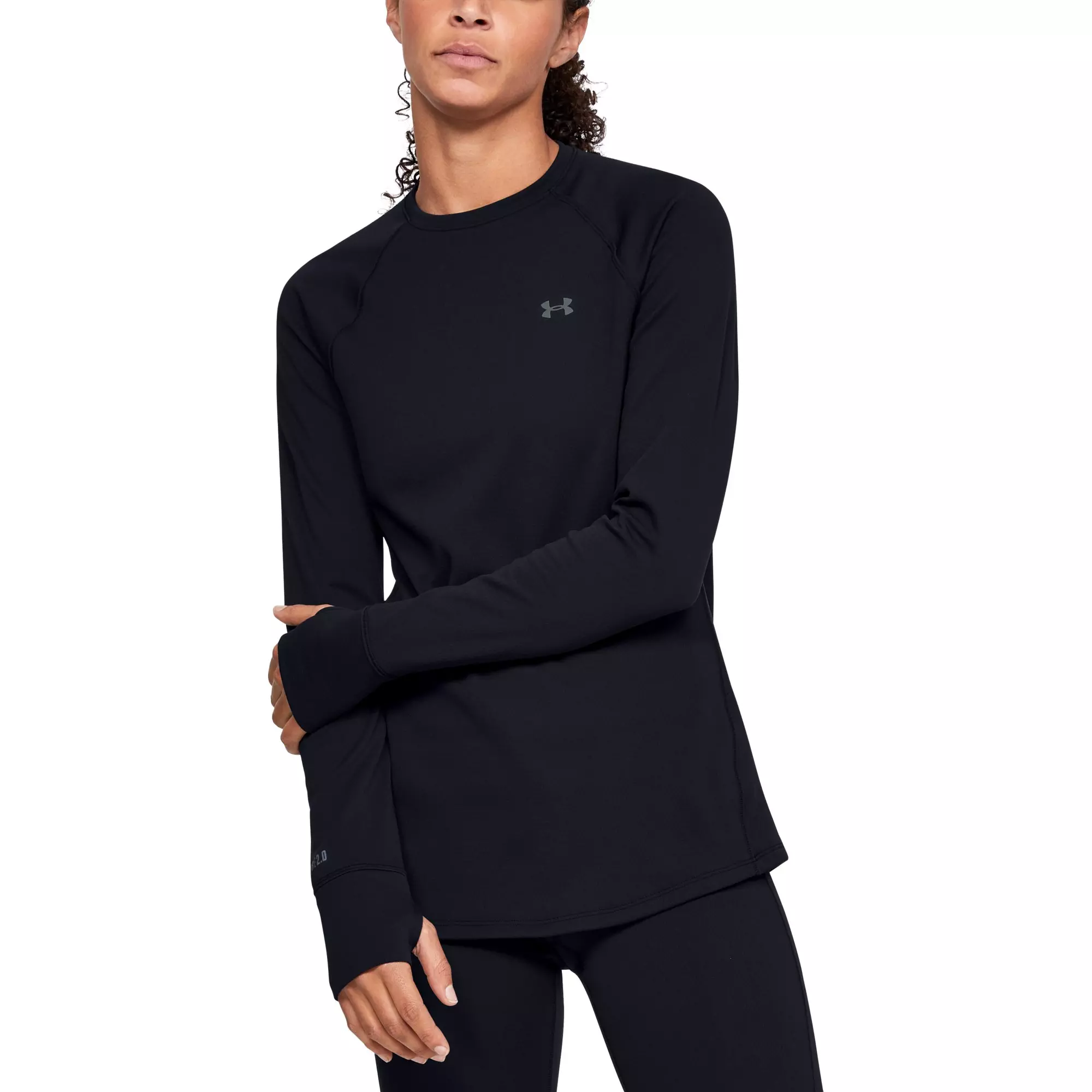 Under Armour Womens ColdGear Crew Long Sleeve Shirt Blouse Base Layer  (Black, XS) at  Women's Clothing store