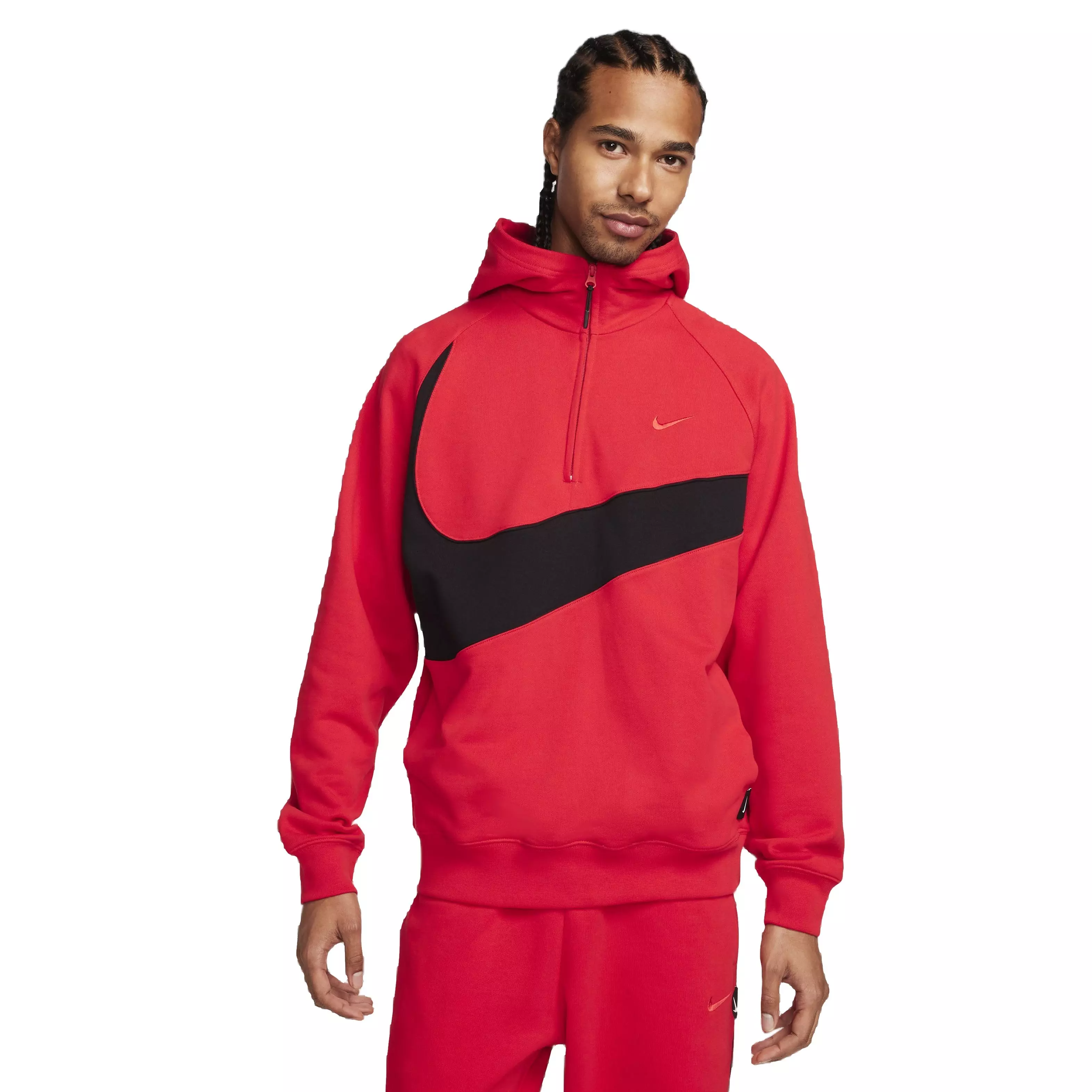 Nike Men's Swoosh 1/2-Zip Fleece Hoodie -Red - RED