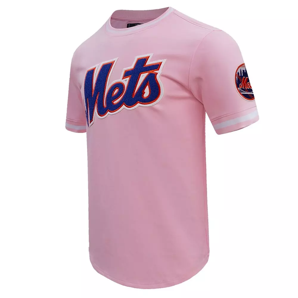 Pro Standard Men's MLB New York Mets Classic Chenille Striped Sleeve Top - PINK