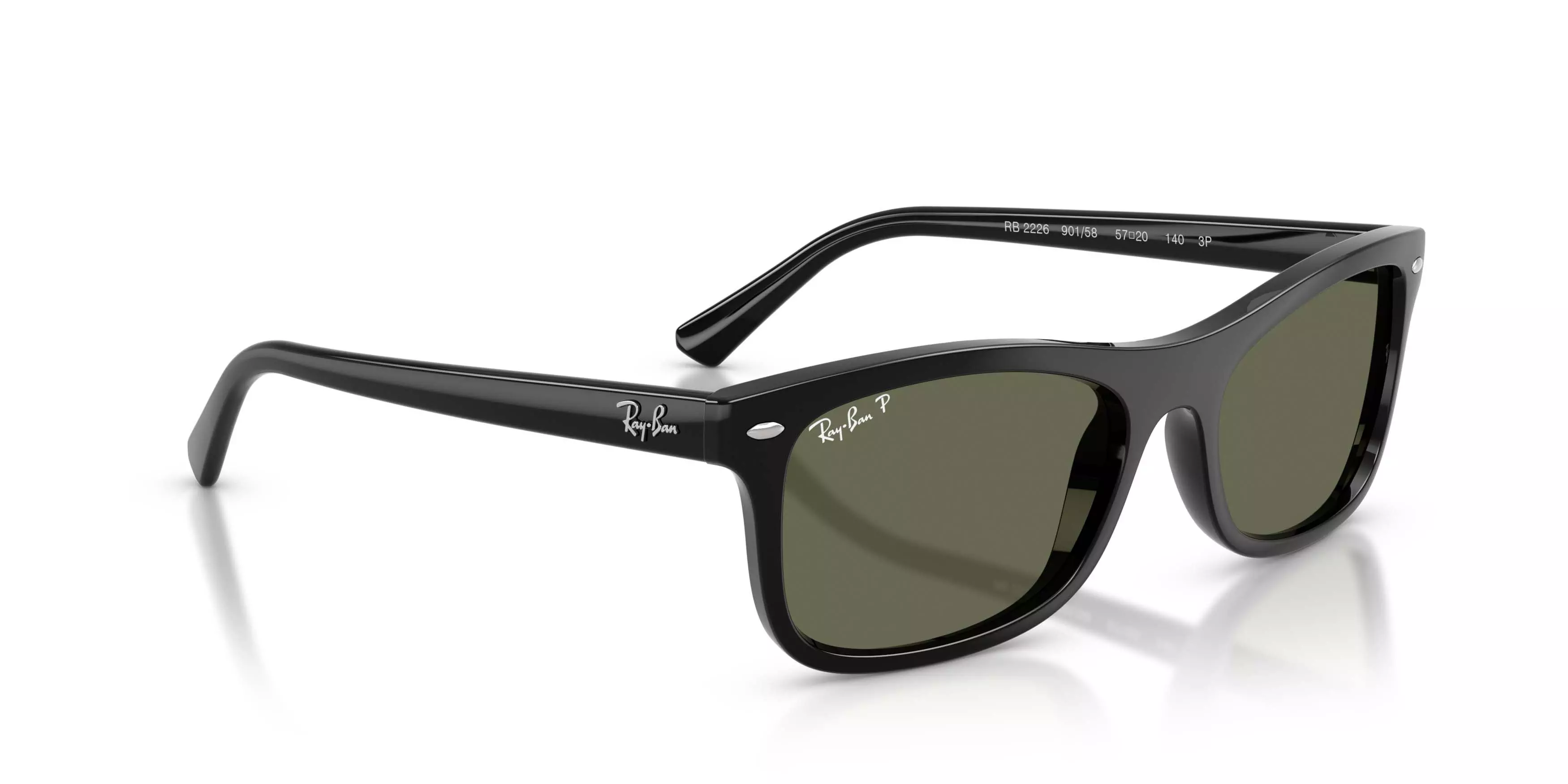 Ray-Ban RB2226 Green Polarized Sunglasses &ndash; Polished Black - BLACK/GREEN