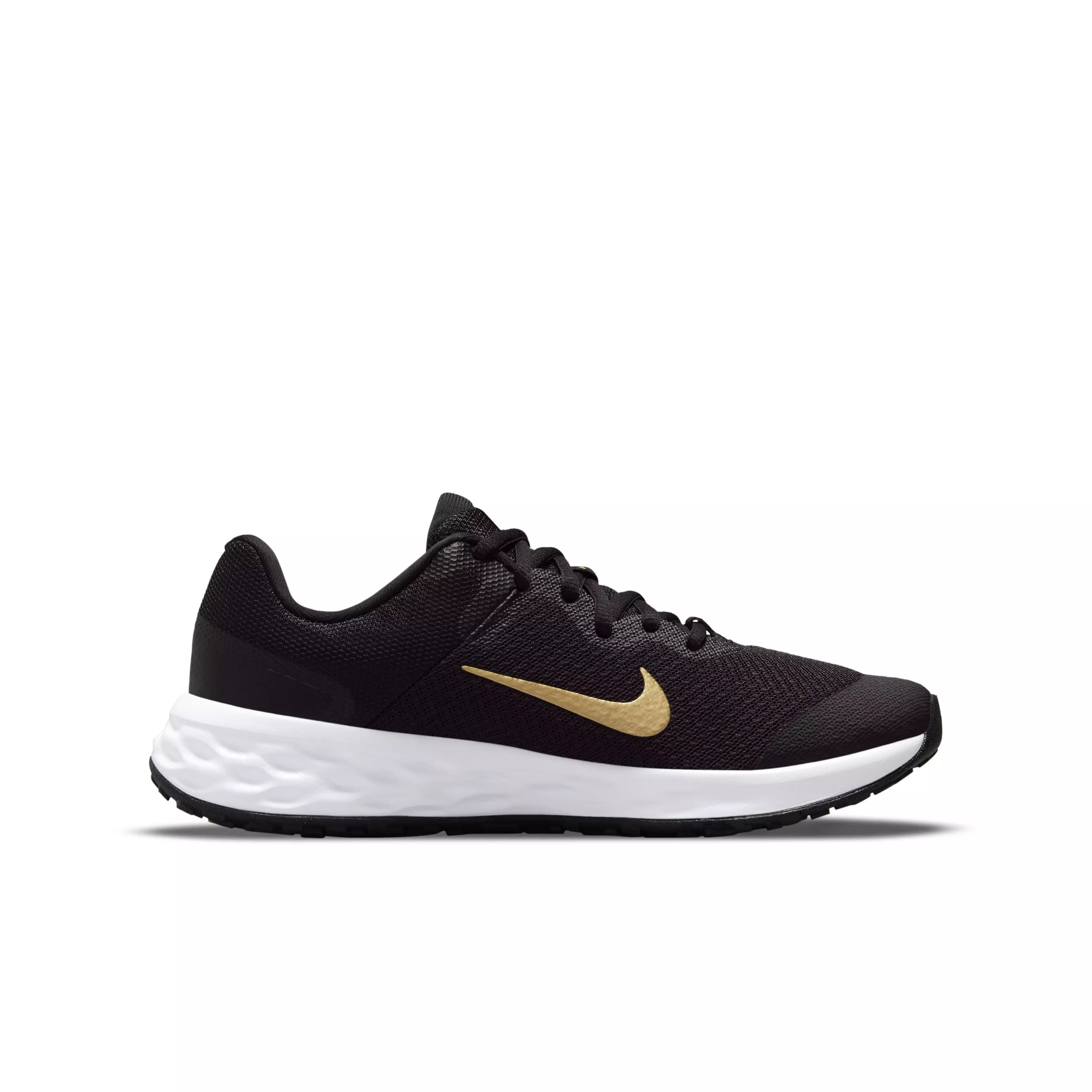 Nike Revolution 6 "Black/White/Metallic Gold" Grade School Boys' Running Shoe - BLACK