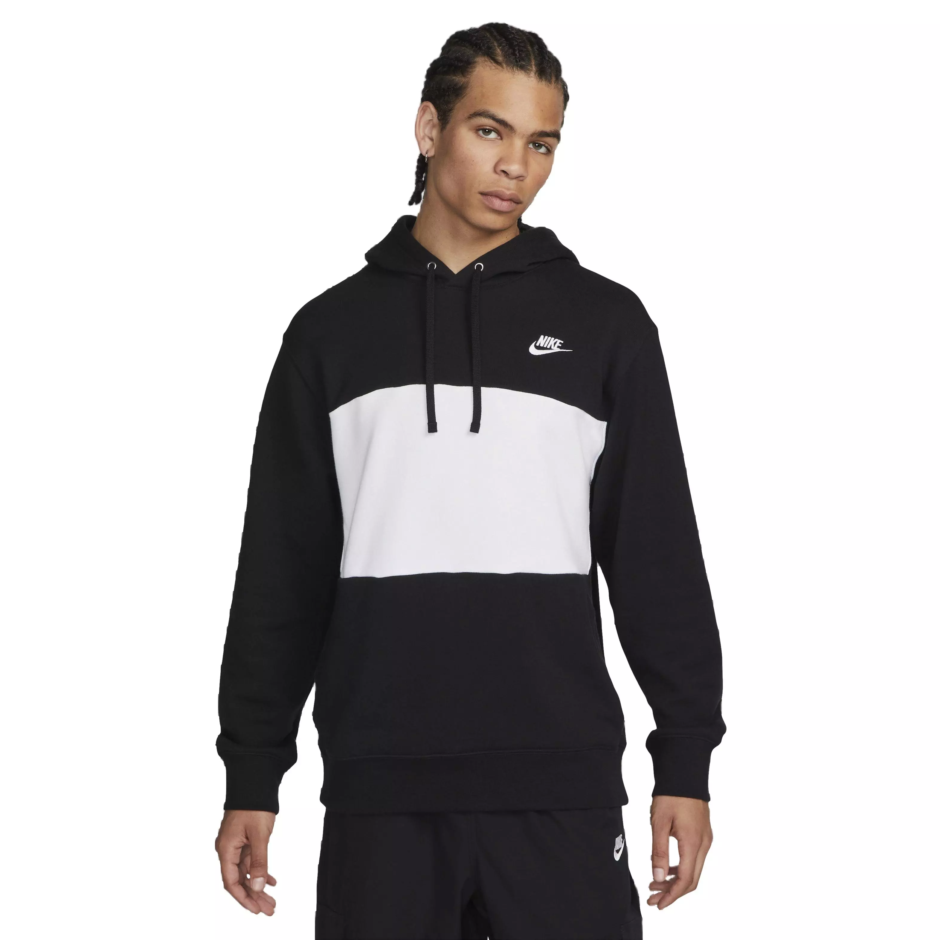 Nike Men's Club Fleece French Terry Color-Blocked Hoodie -Black - BLACK