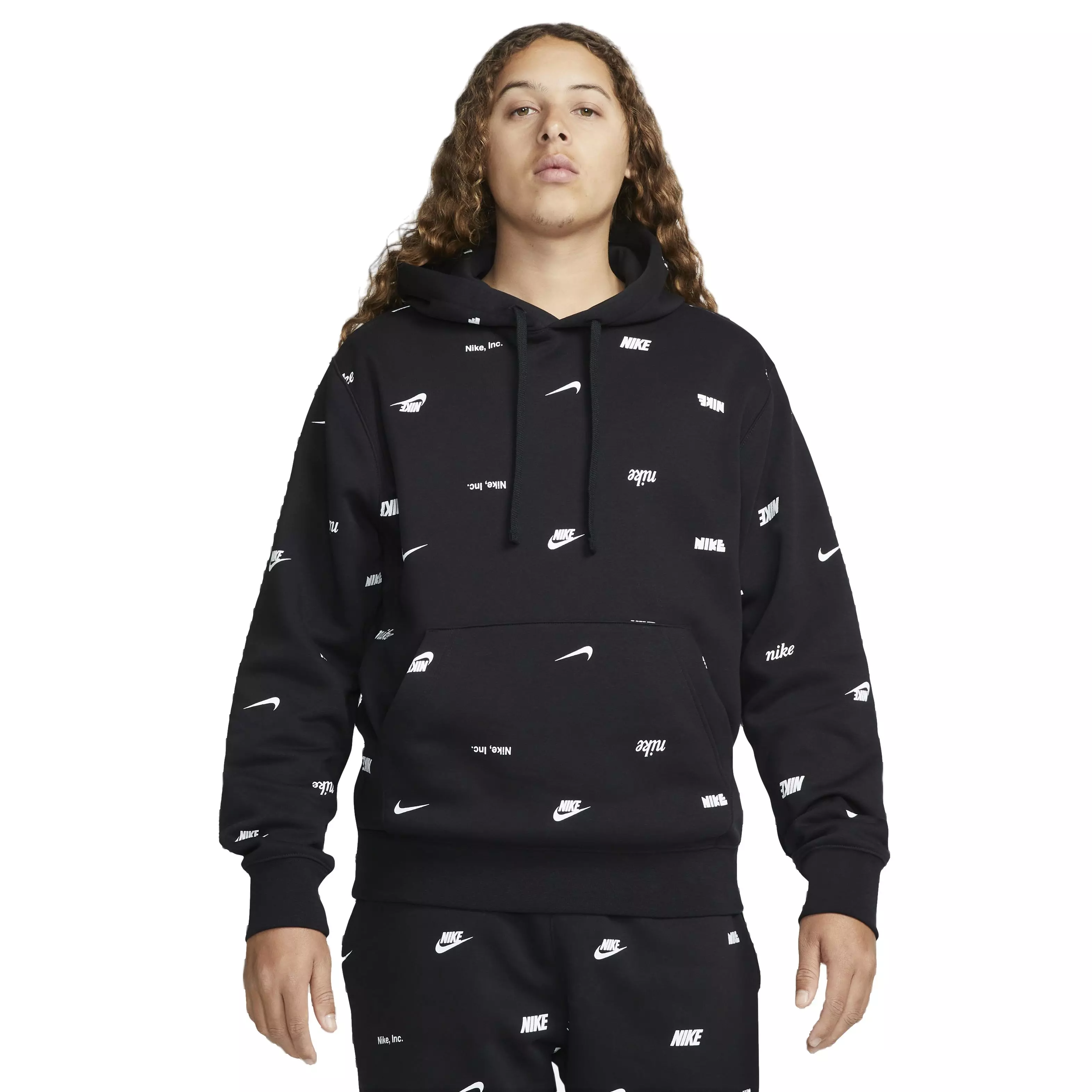 Nike Men's Club Fleece Allover Print Pullover Hoodie - BLACK