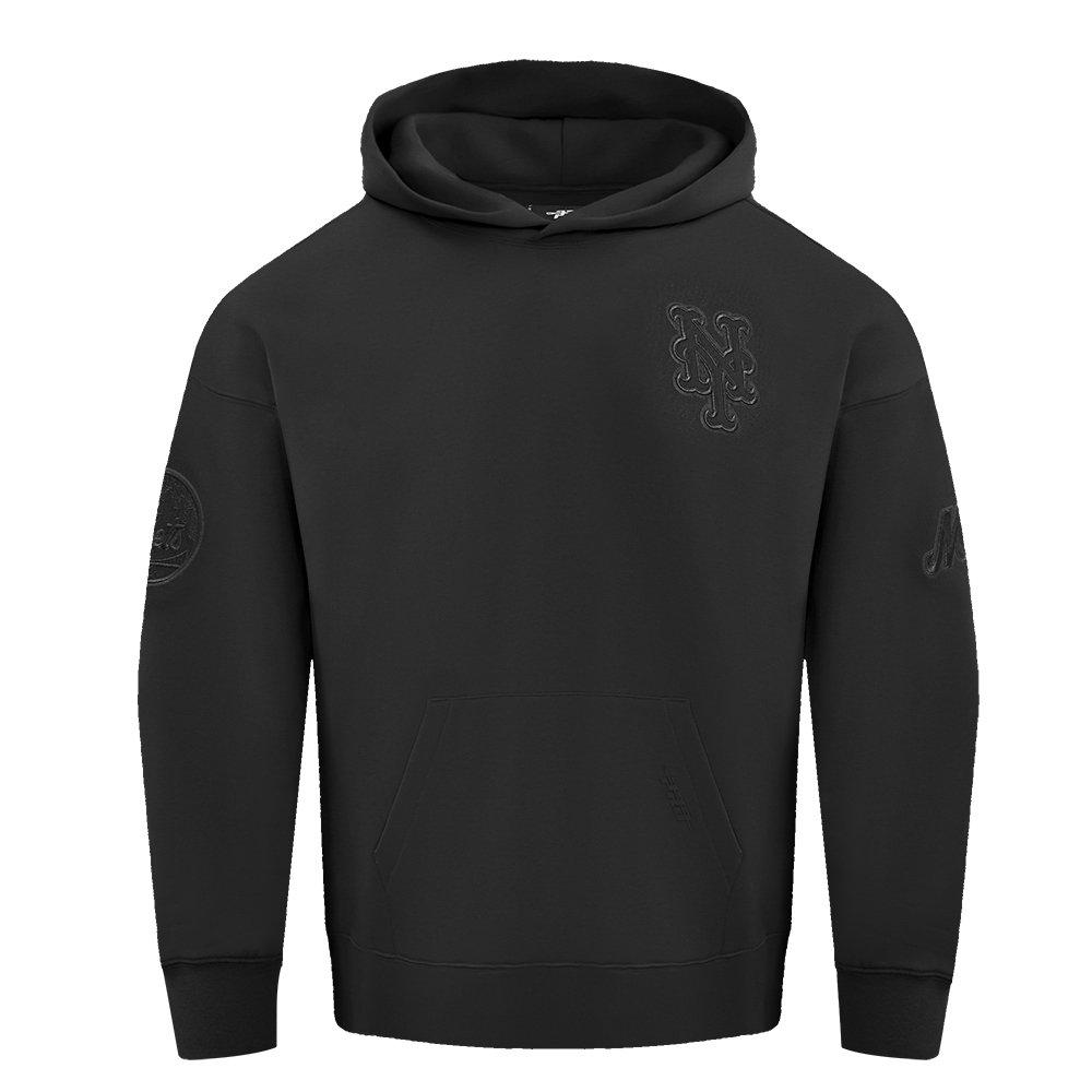 Pro Standard Men's MLB New York Mets Neutral Drop Shoulder Pullover Hoodie - BLACK Thumbnail View 1