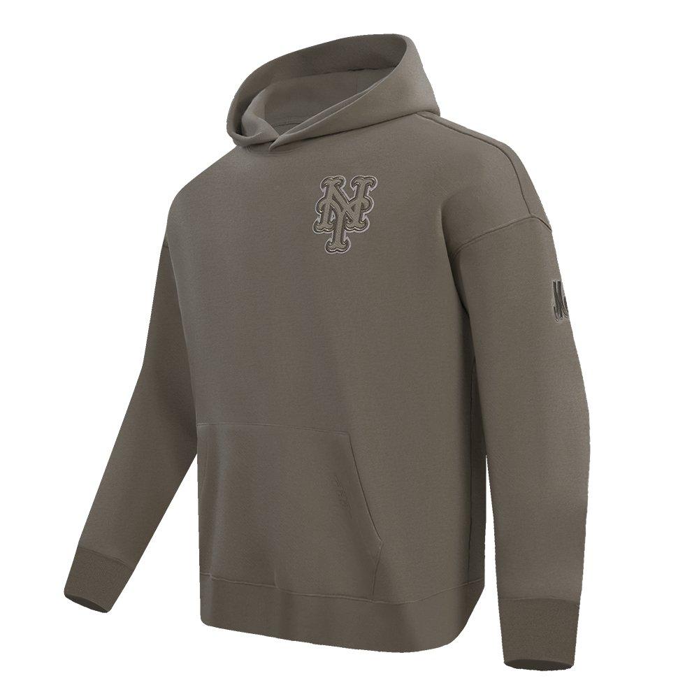Pro Standard Men's MLB New York Mets Neutral Drop Shoulder Pullover Hoodie - DK BROWN Thumbnail View 3