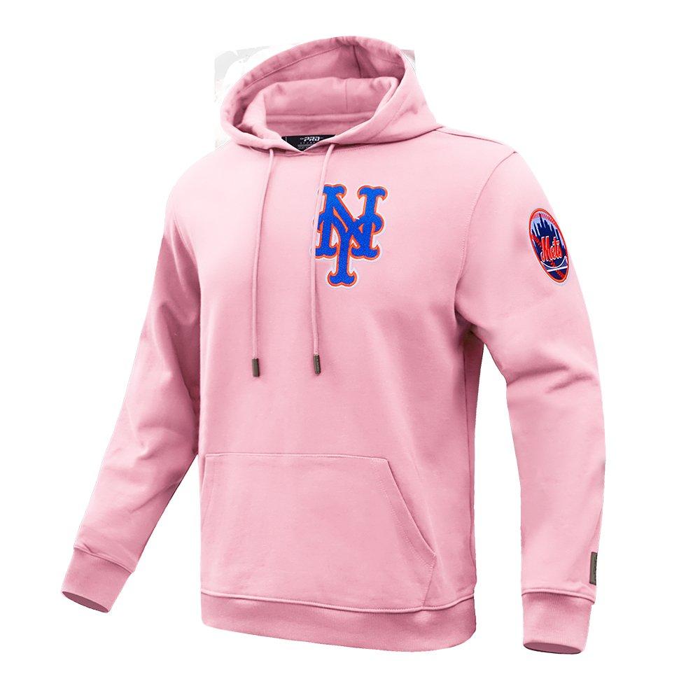 Pro Standard Men's MLB New York Mets Chenille Pullover Hoodie - PINK Thumbnail View 3