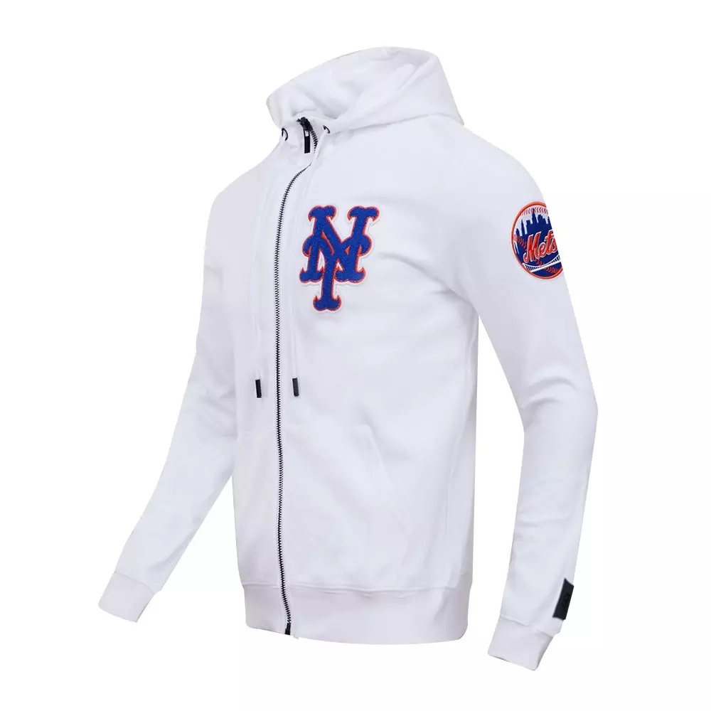 Pro Standard Men's MLB New York Mets Classic Chenille Full-Zip Hooded Jacket - WHITE