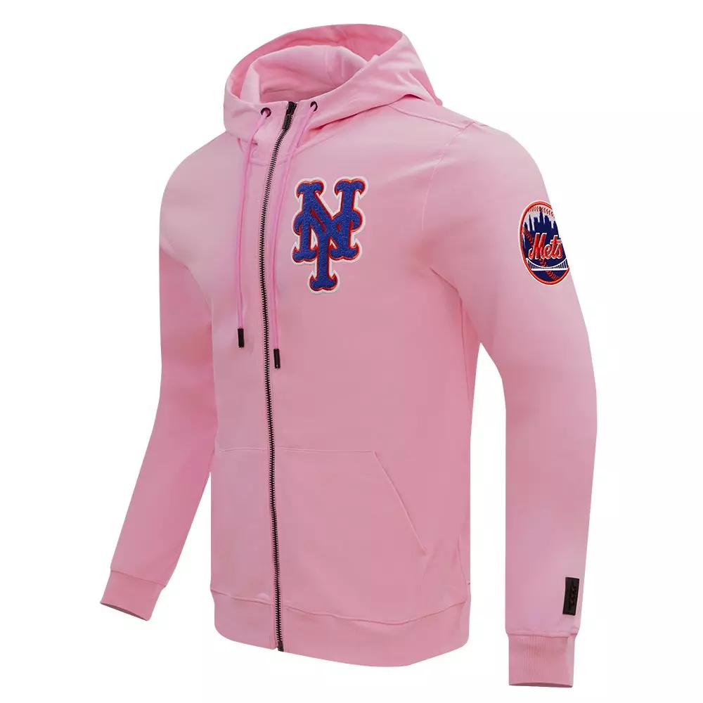 Pro Standard Men's MLB New York Mets Classic Chenille Full-Zip Hooded Jacket - PINK