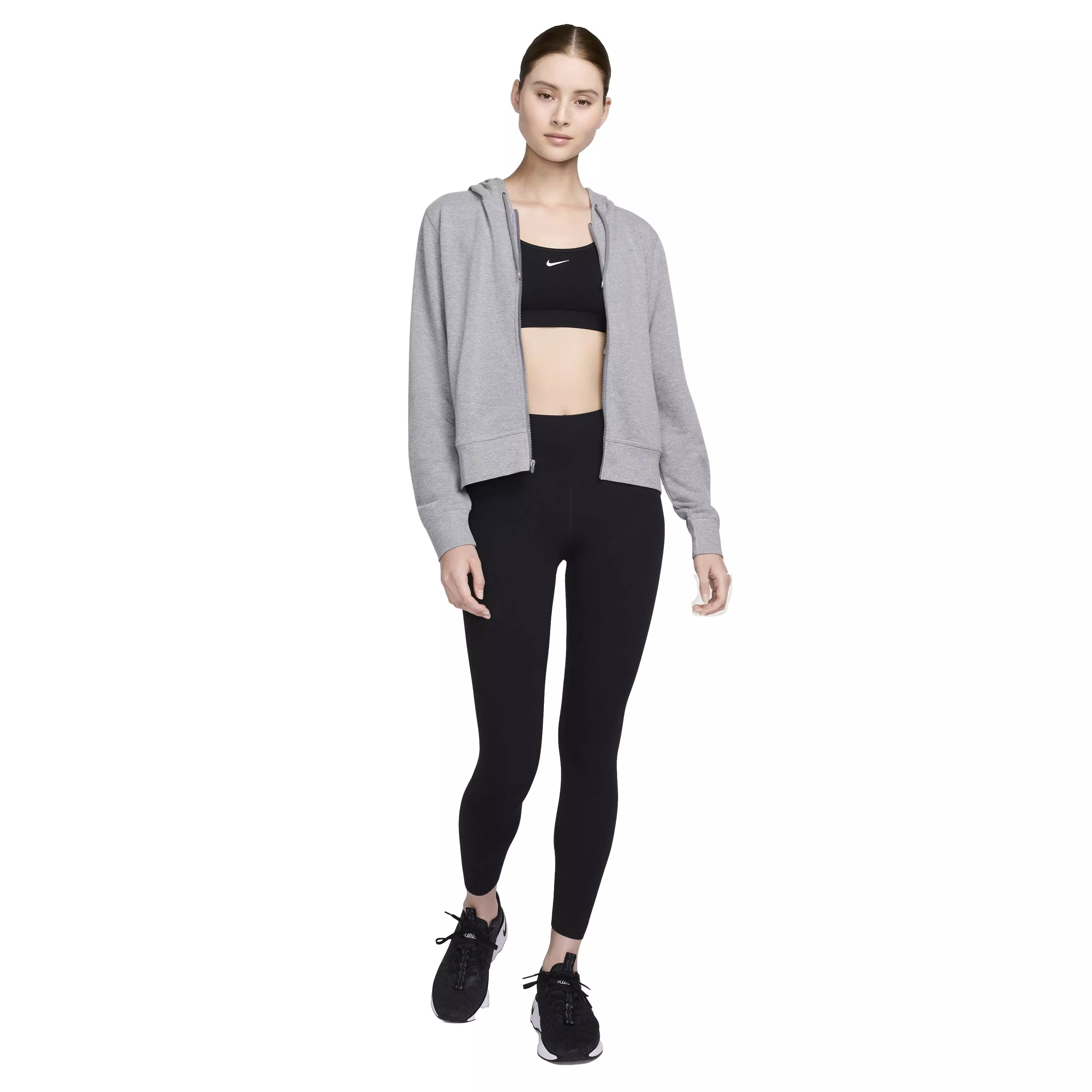 Nike Women's Dri-FIT One Full-Zip French Terry hooded Jacket - GREY