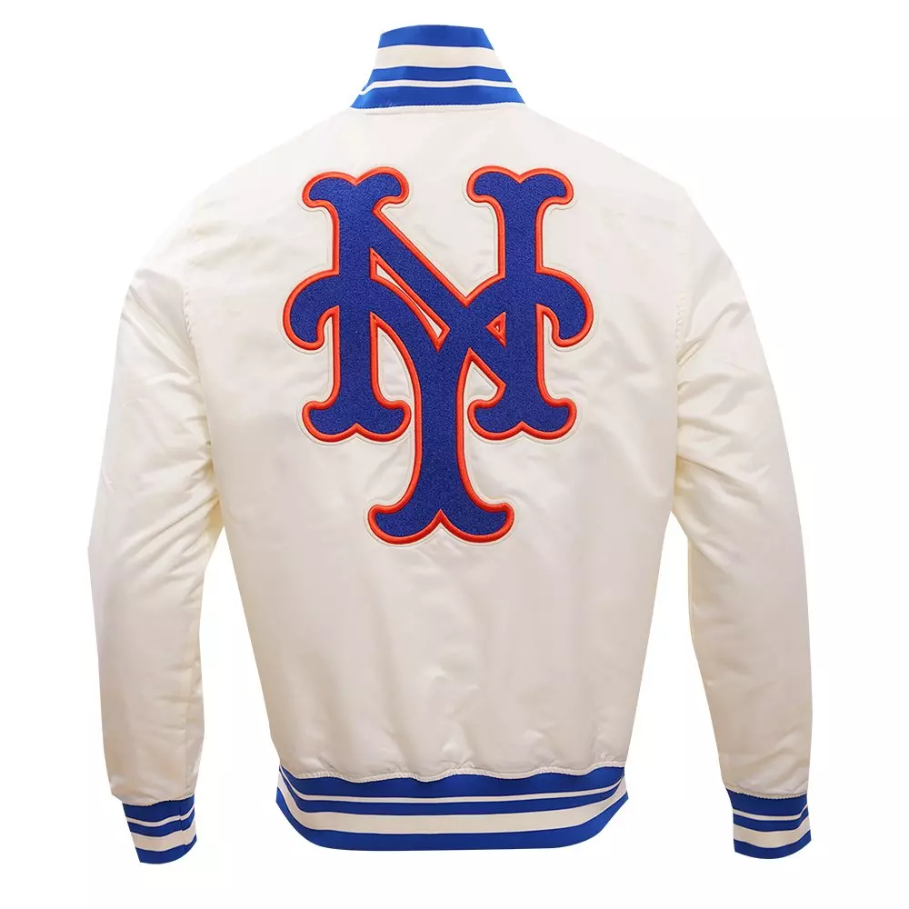Pro Standard Men's MLB New York Mets Retro Classic Rib Satin Jacket - Eggshell - EGGSHELL