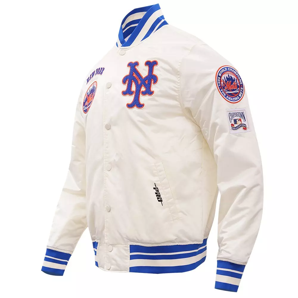 Pro Standard Men's MLB New York Mets Retro Classic Rib Satin Jacket - Eggshell - EGGSHELL