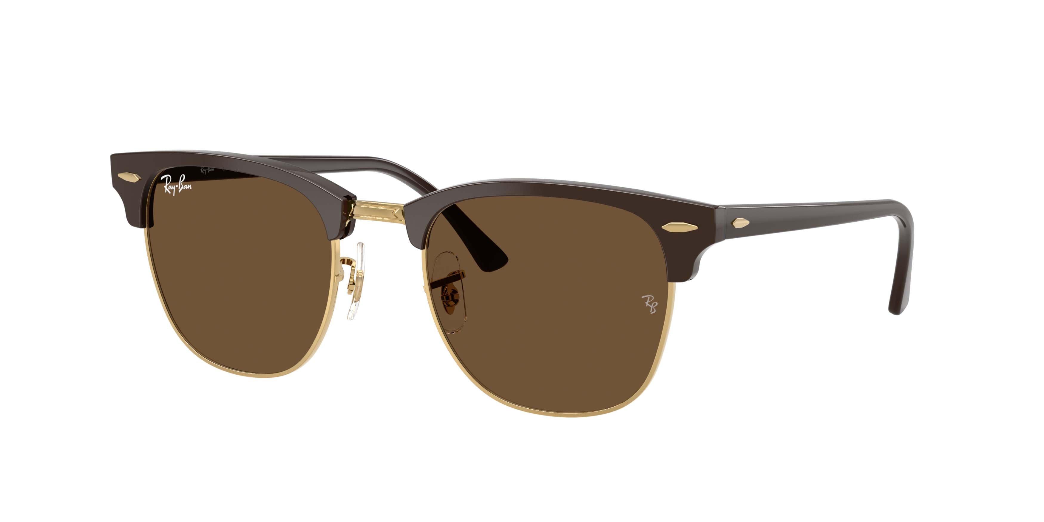 Ray-Ban Clubmaster Classic Dark Brown Sunglasses &ndash; Polished Brown & Gold - BROWN Thumbnail View 1