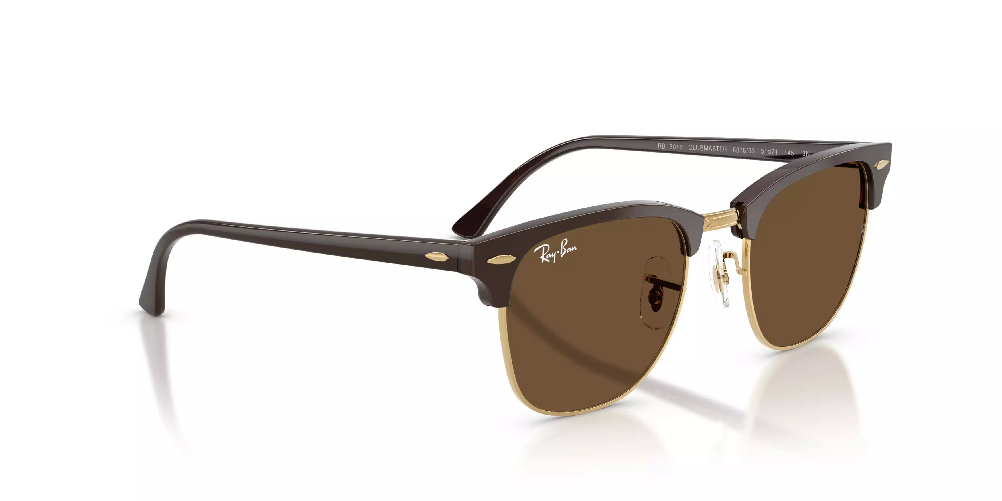 Ray-Ban Clubmaster Classic Dark Brown Sunglasses &ndash; Polished Brown & Gold - BROWN