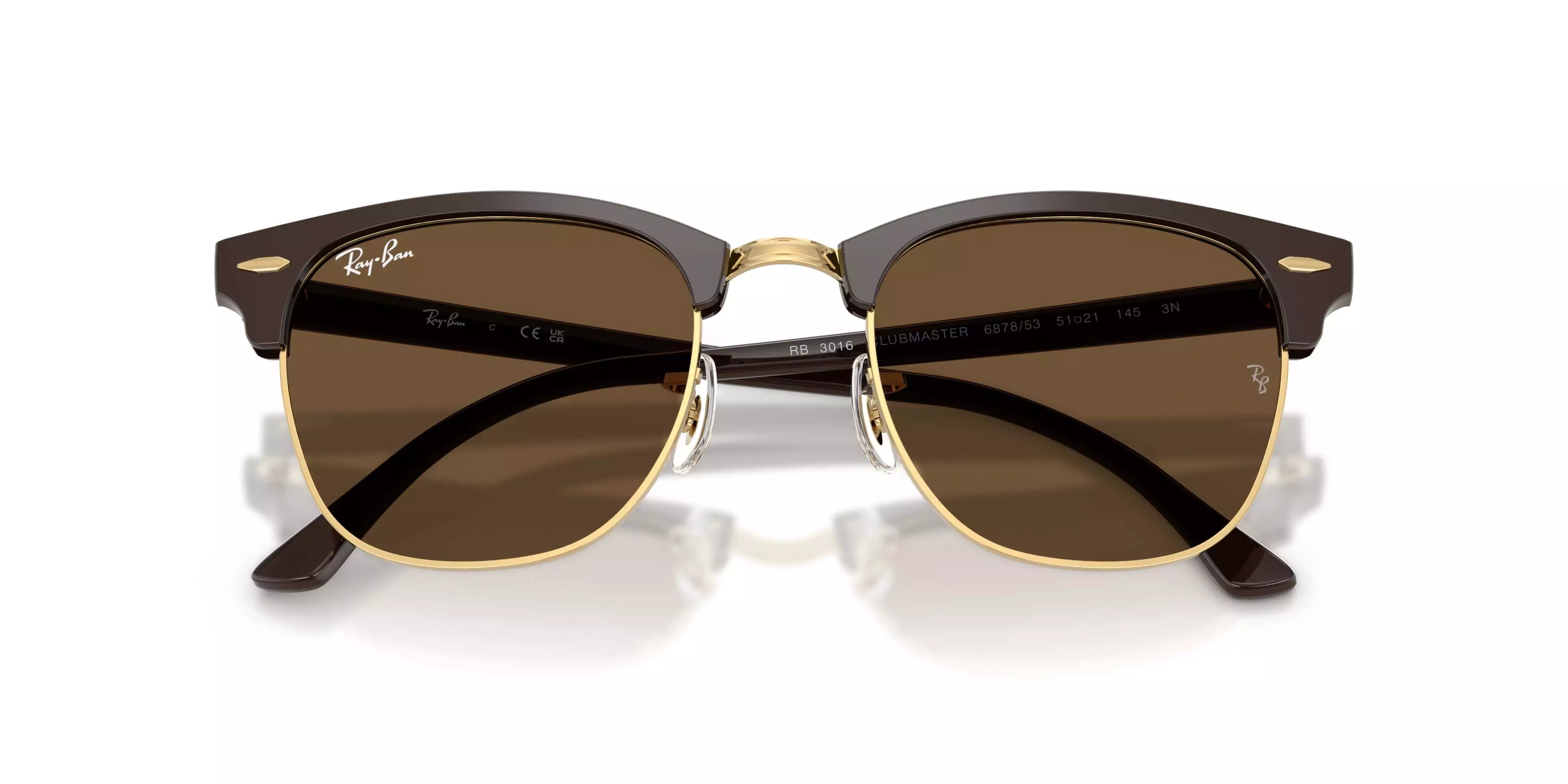 Ray-Ban Clubmaster Classic Dark Brown Sunglasses &ndash; Polished Brown & Gold - BROWN