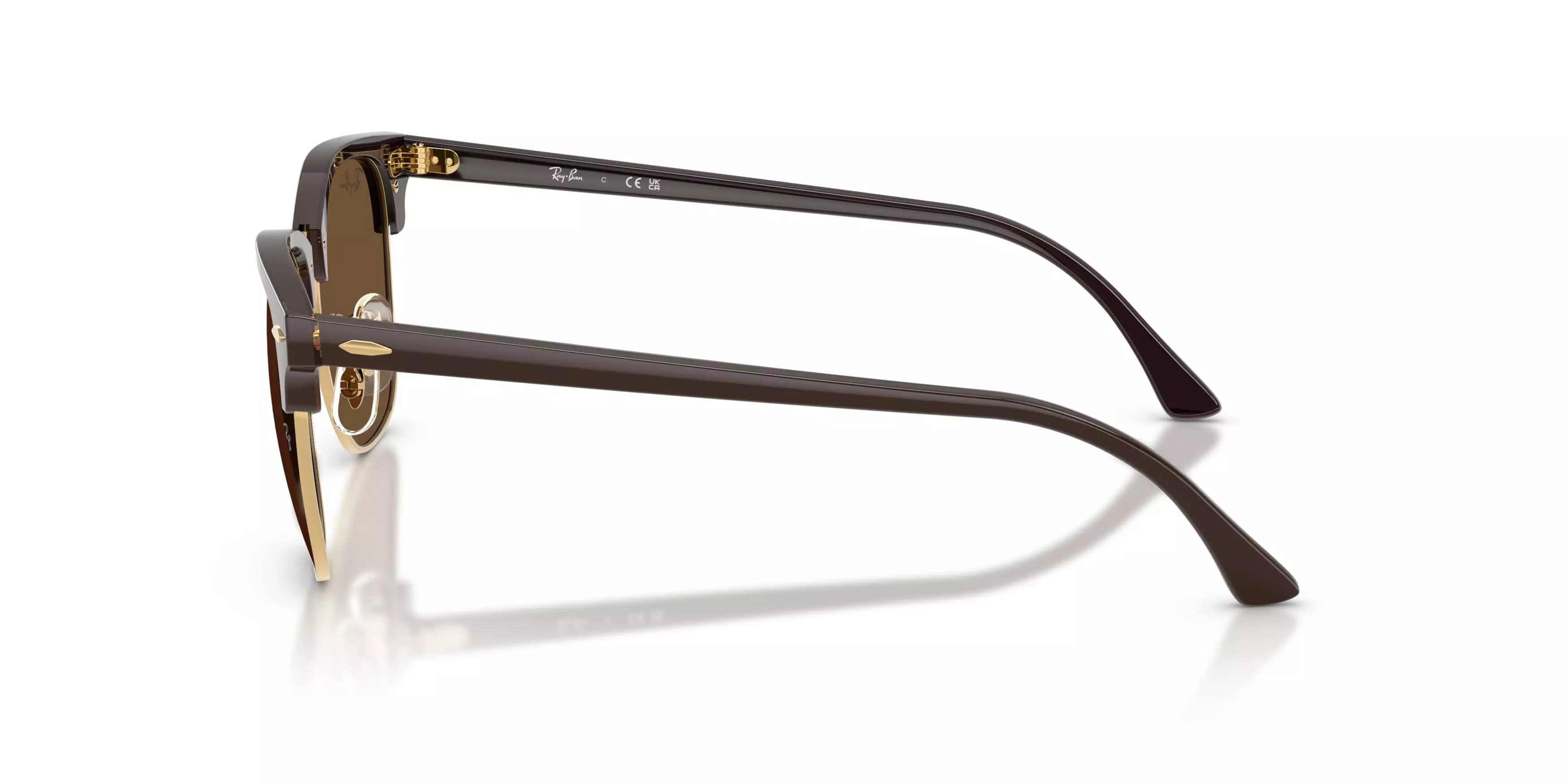 Ray-Ban Clubmaster Classic Dark Brown Sunglasses &ndash; Polished Brown & Gold - BROWN